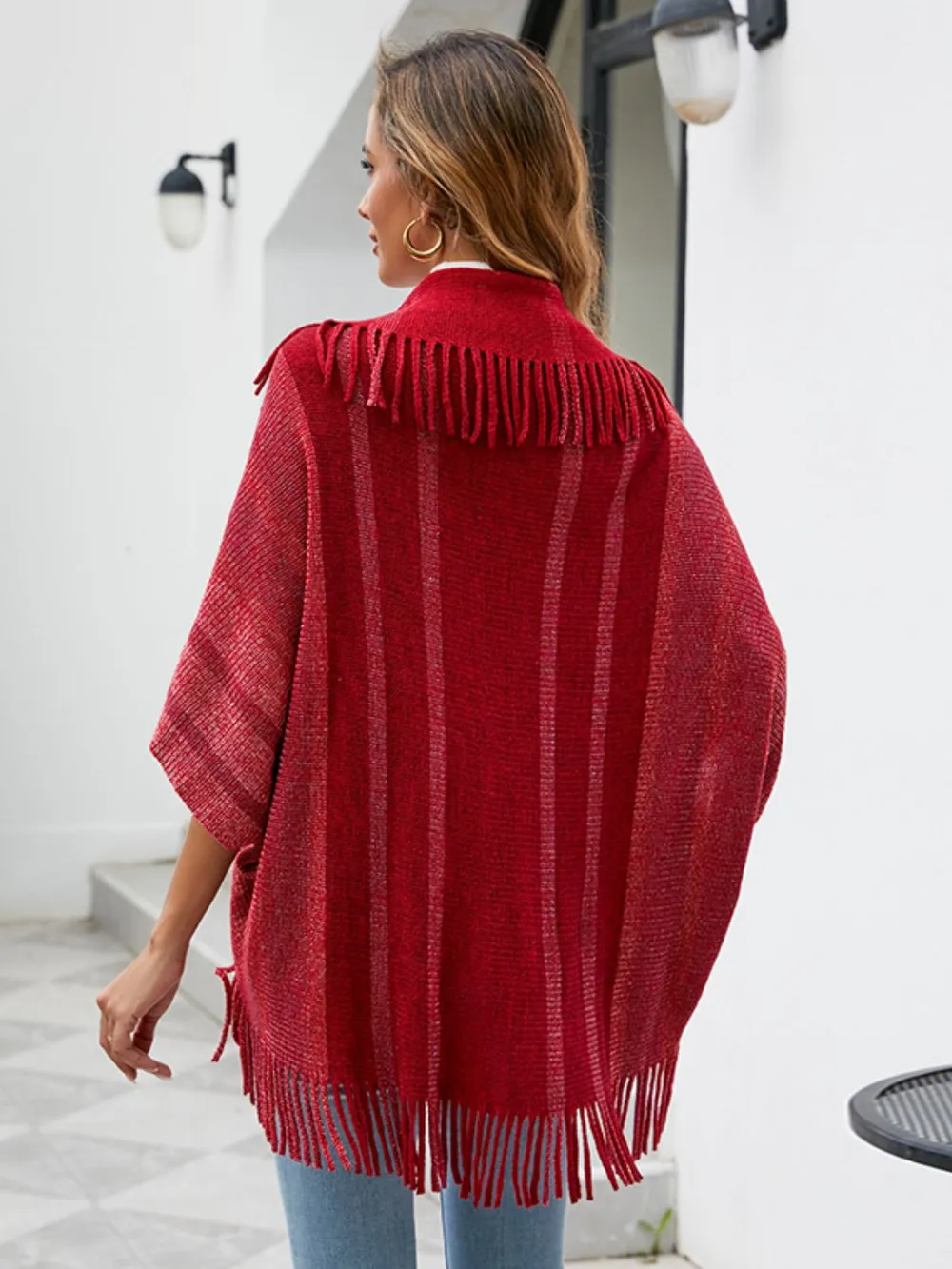 Fringe Detail Open Front Poncho, image 3