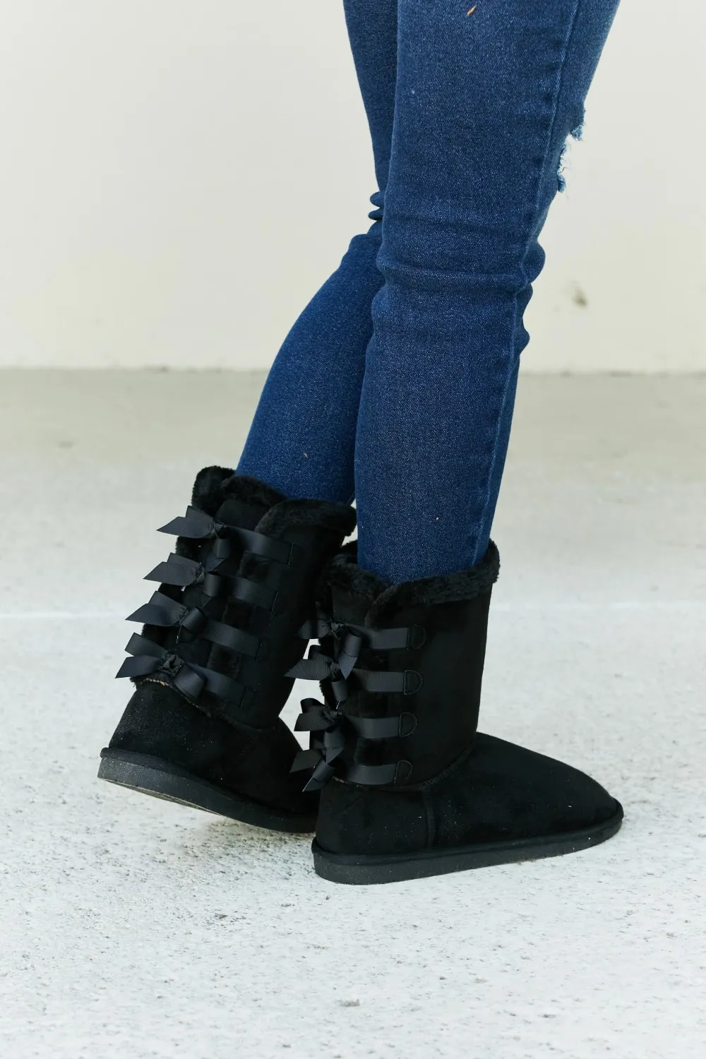 Bow Detail Faux Suede Leather Snow Boots, image 3