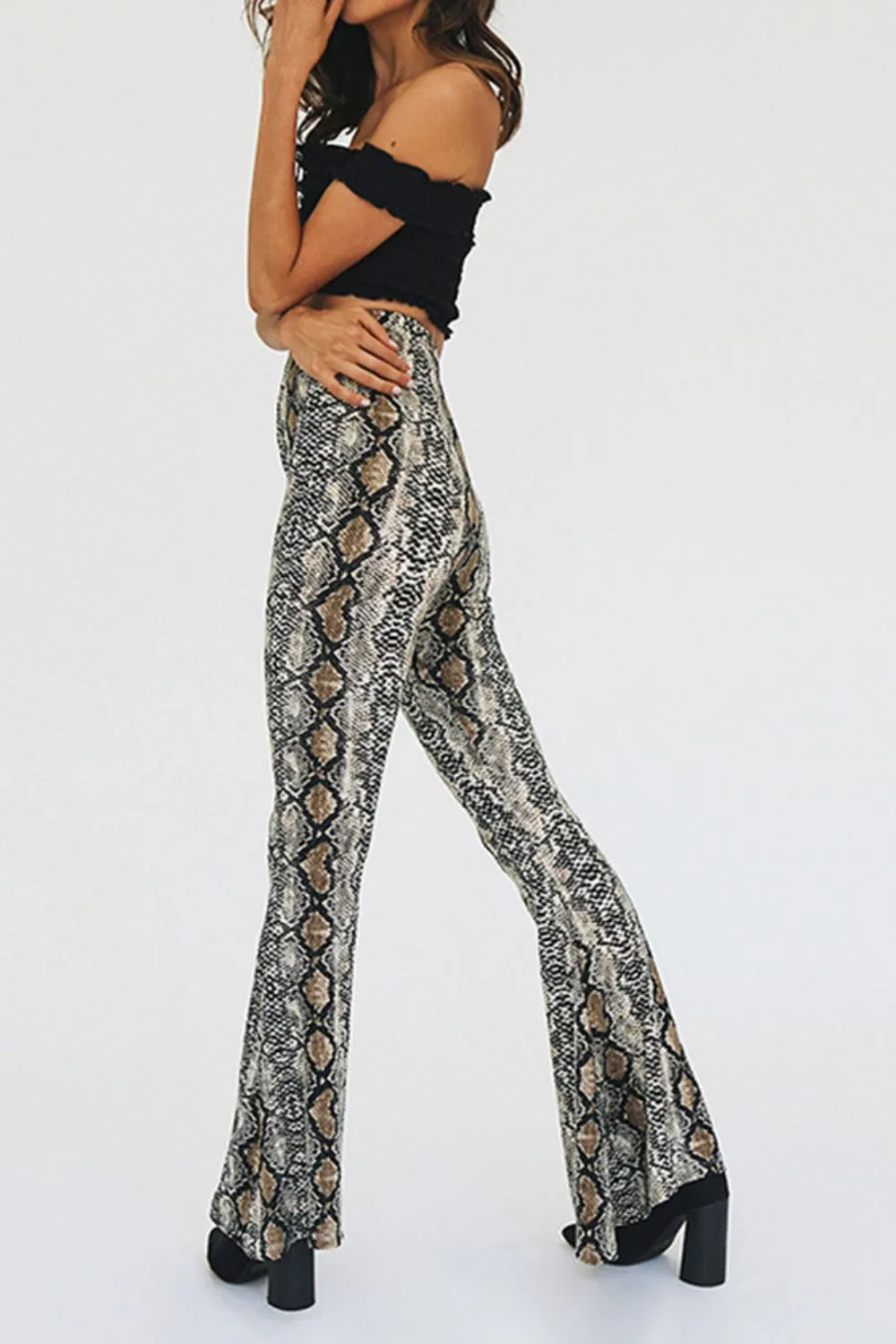 Snakeskin Print Flare Pants, image 4