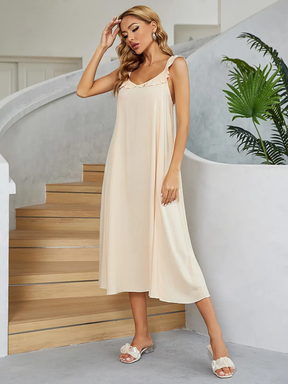 Ruffled V-Neck Midi Dress, image 4