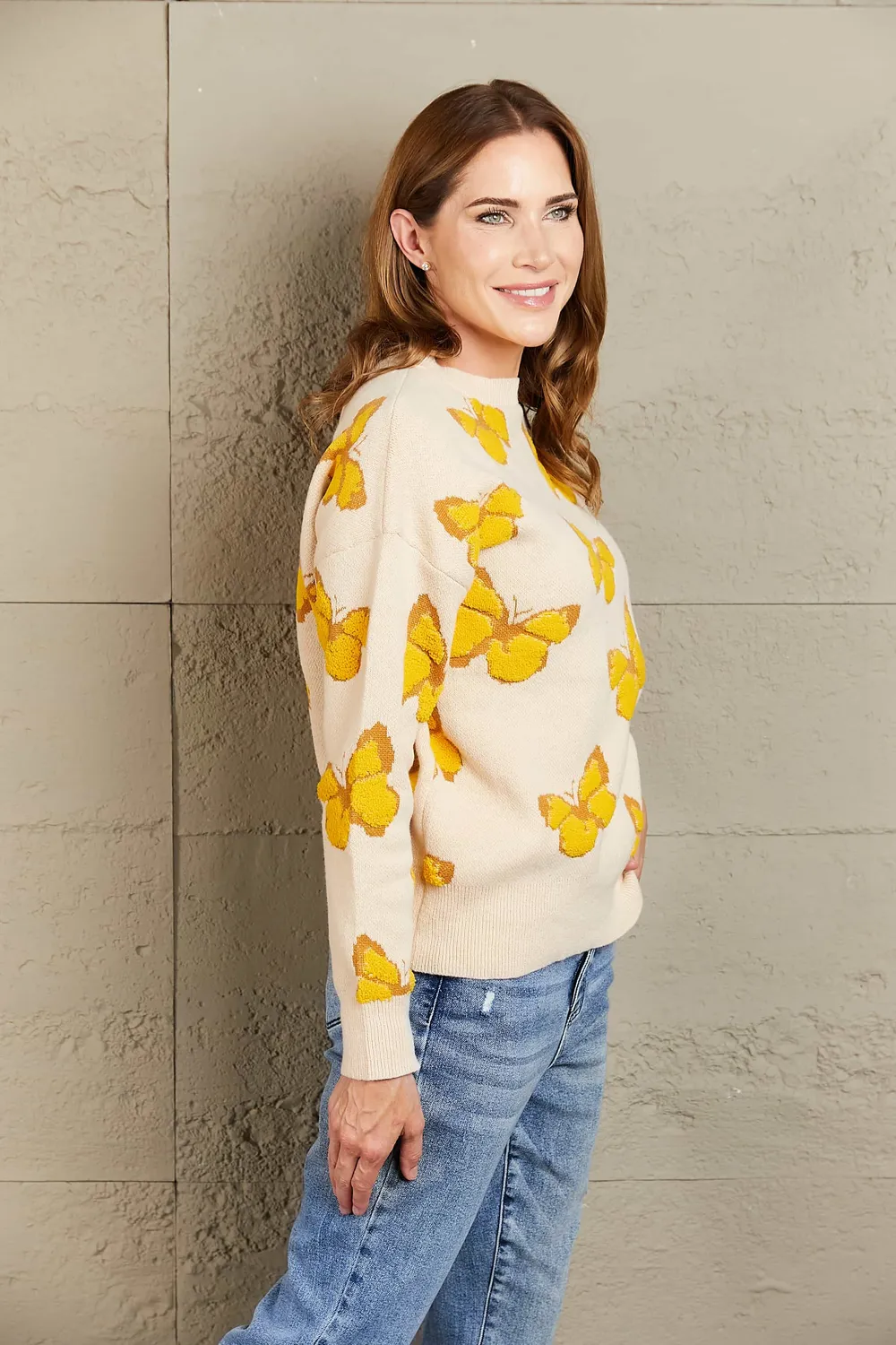 Butterfly Dropped Shoulder Crewneck Sweater, image 12