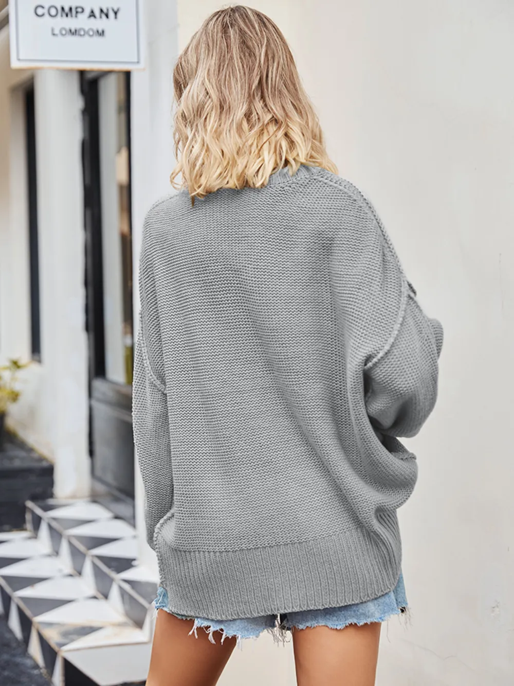 V-Neck Ribbed Dropped Shoulder Knit Top, image 11