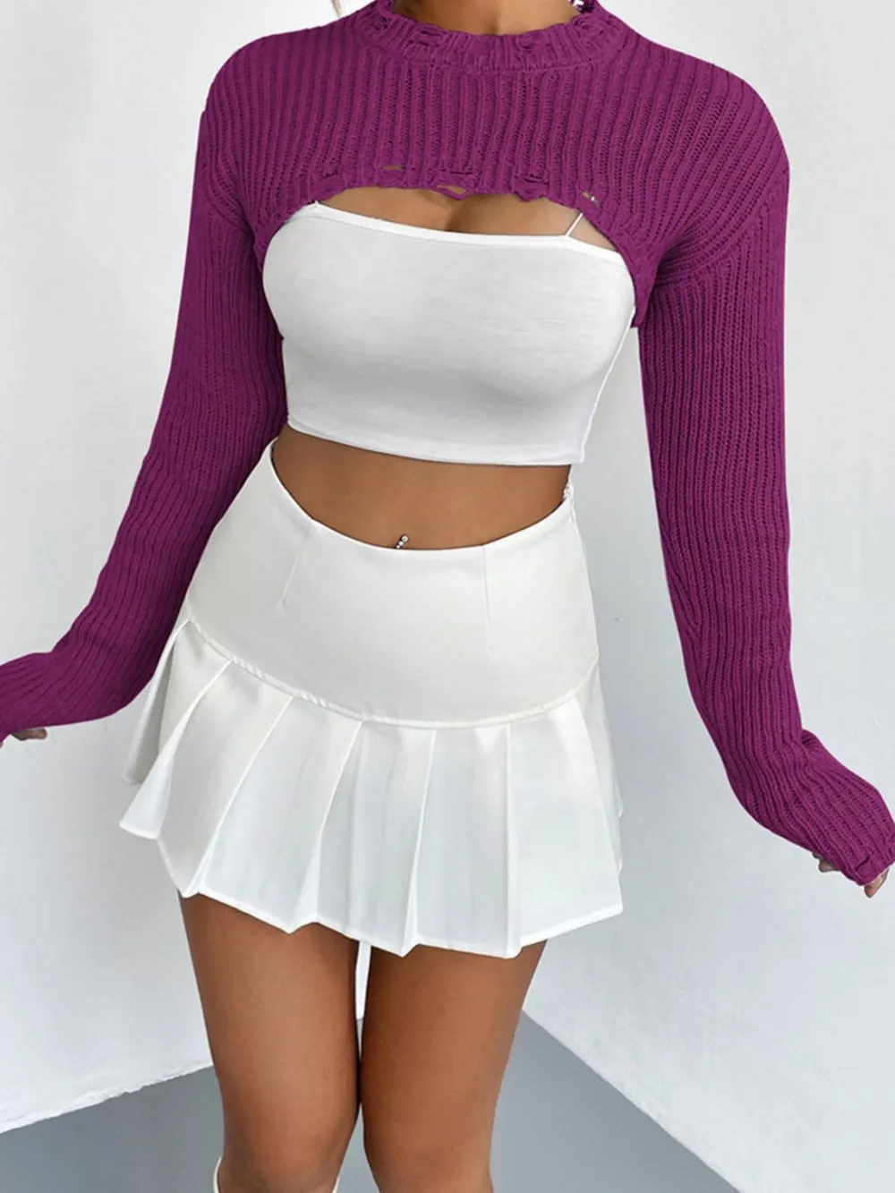 Distressed Long Sleeve Cropped Sweater, image 12