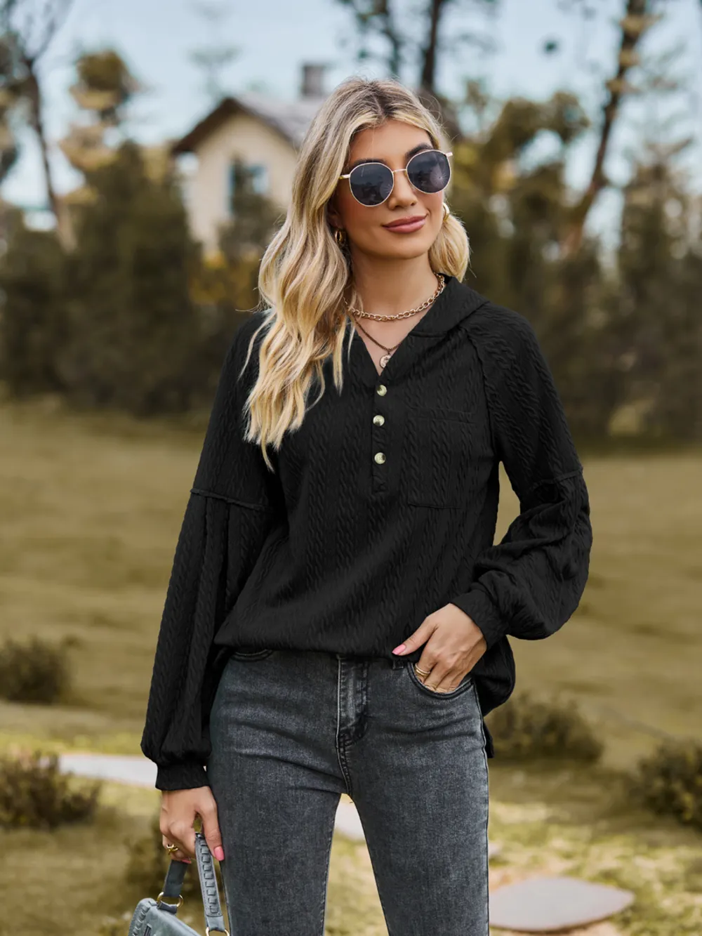 Cable-Knit Dropped Shoulder Hoodie, image 6