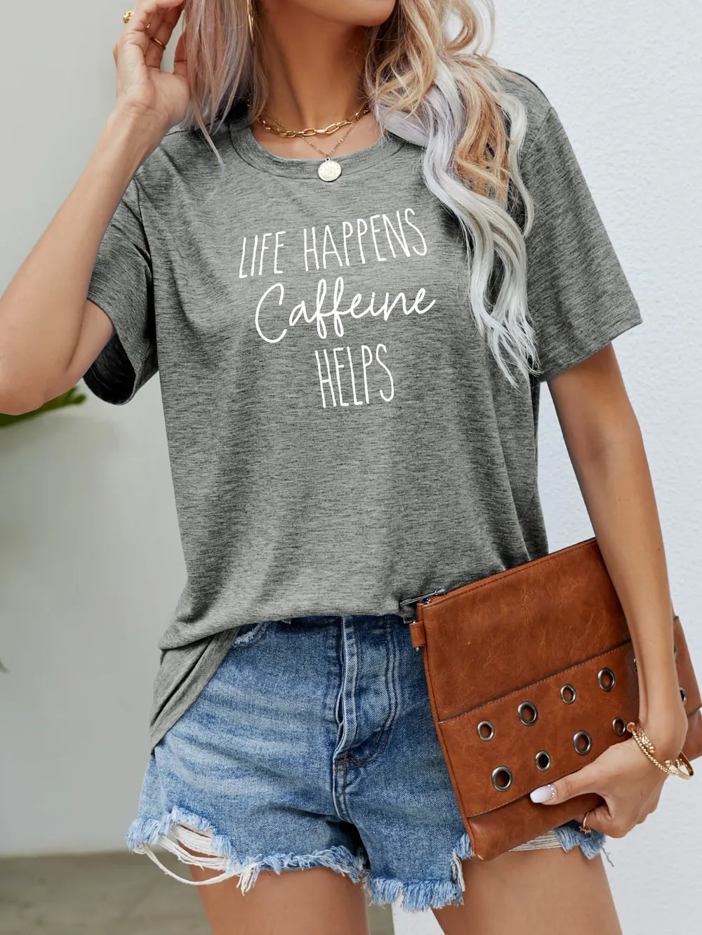 LIFE HAPPENS CAFFEINE HELPS Graphic Tee, image 5