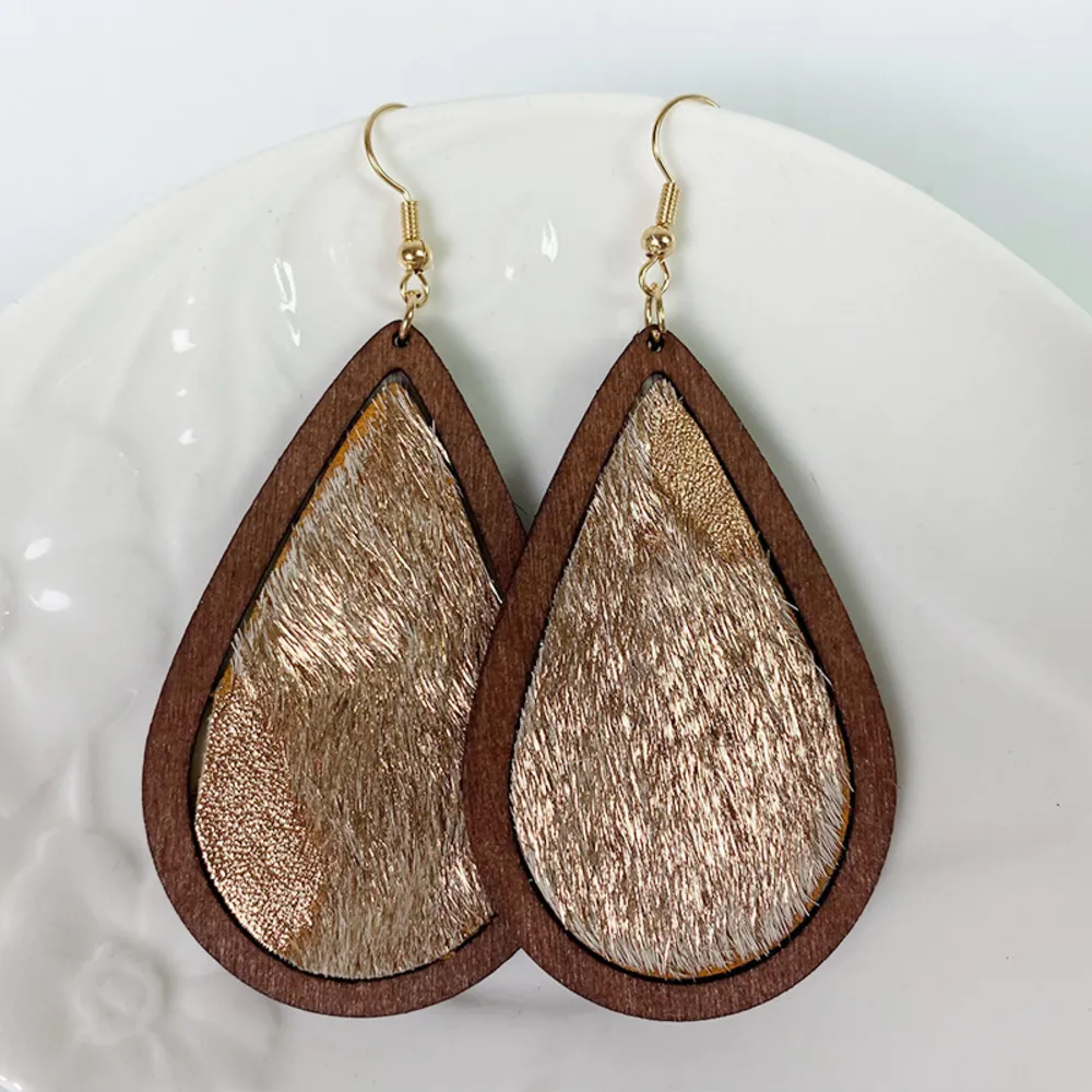 Teardrop Shape Wooden Dangle Earrings, image 7