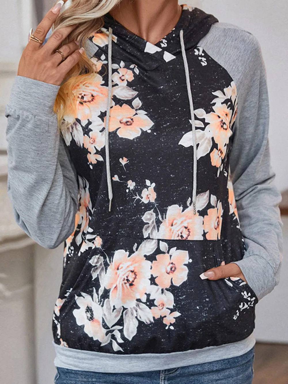 Printed Raglan Sleeve Hoodie, image 4