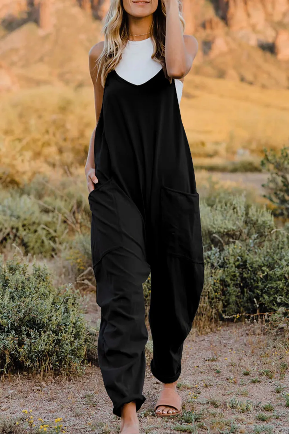 Full Size V-Neck Sleeveless Jumpsuit with Pockets, image 24