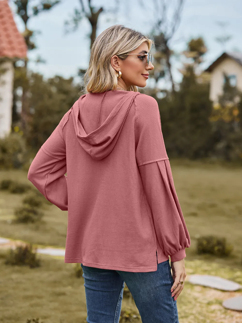 Dropped Shoulder Button-Down Hoodie, image 18