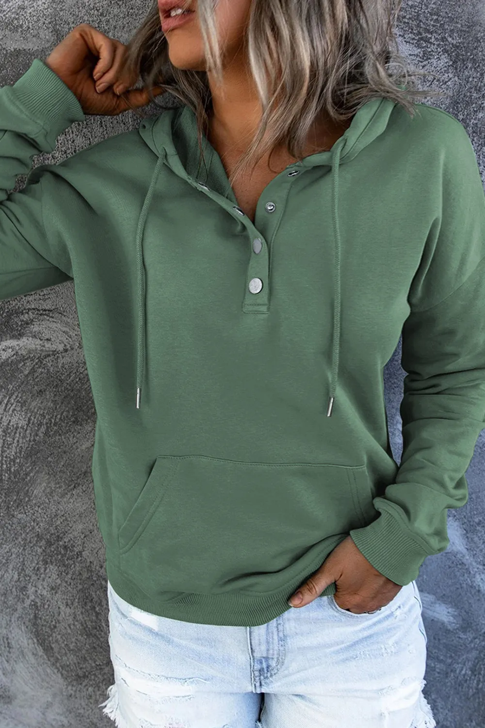 Dropped Shoulder Long Sleeve Hoodie with Pocket, image 17