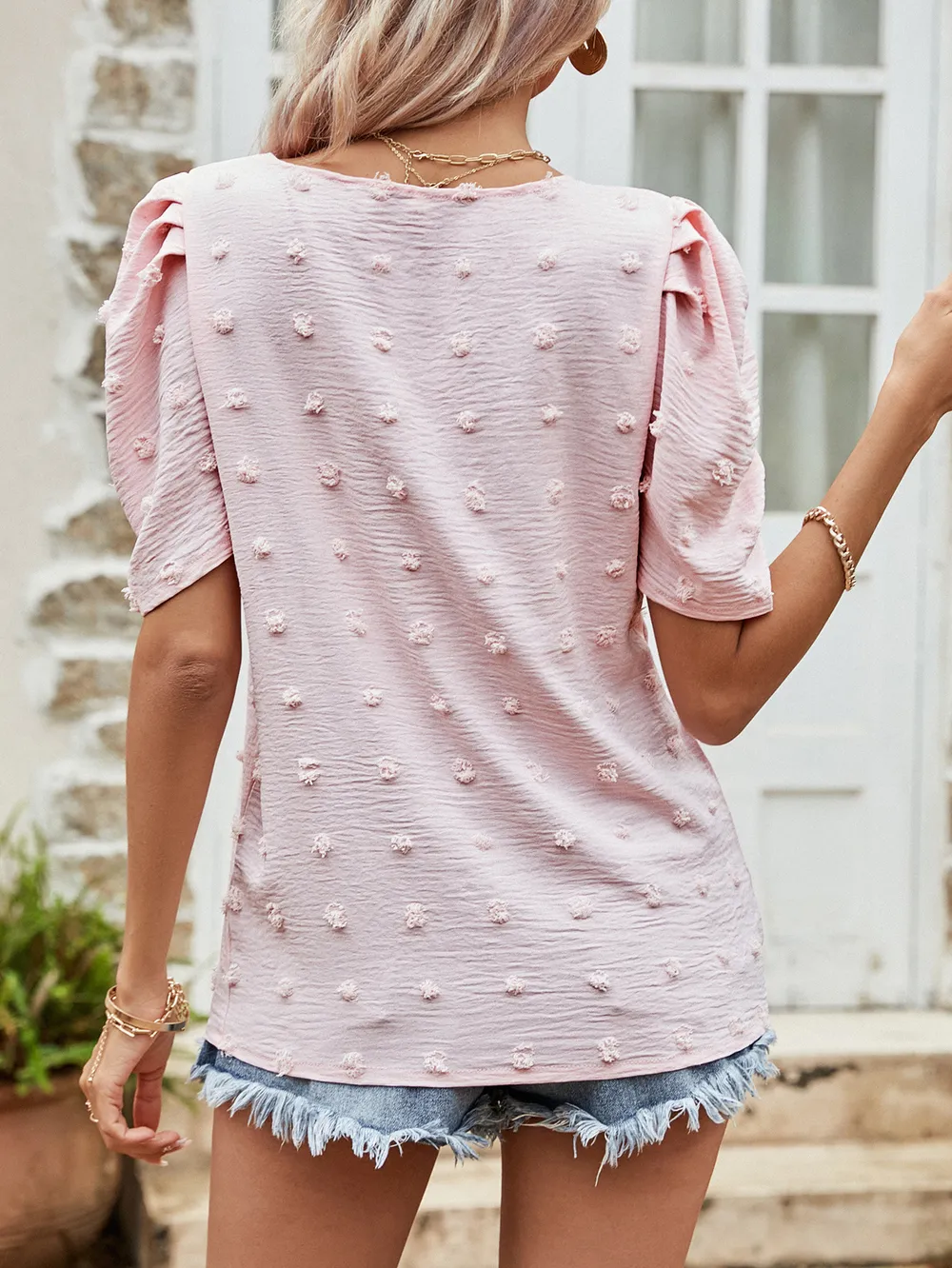 Swiss Dot Short Puff Sleeve Top, image 3