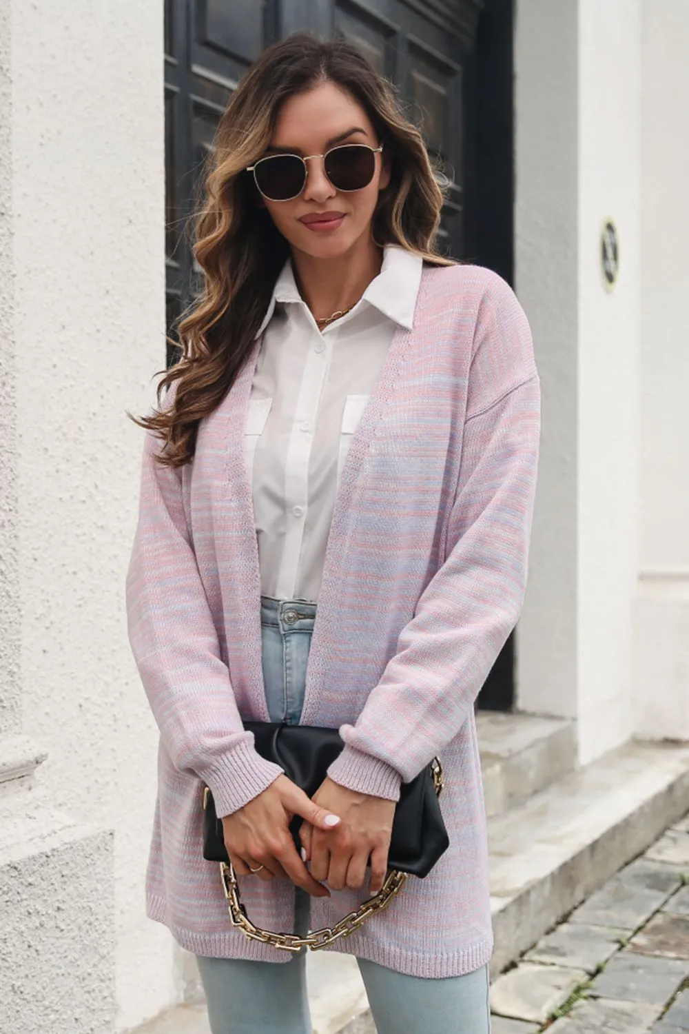 Striped Open Front Longline Cardigan, image 3