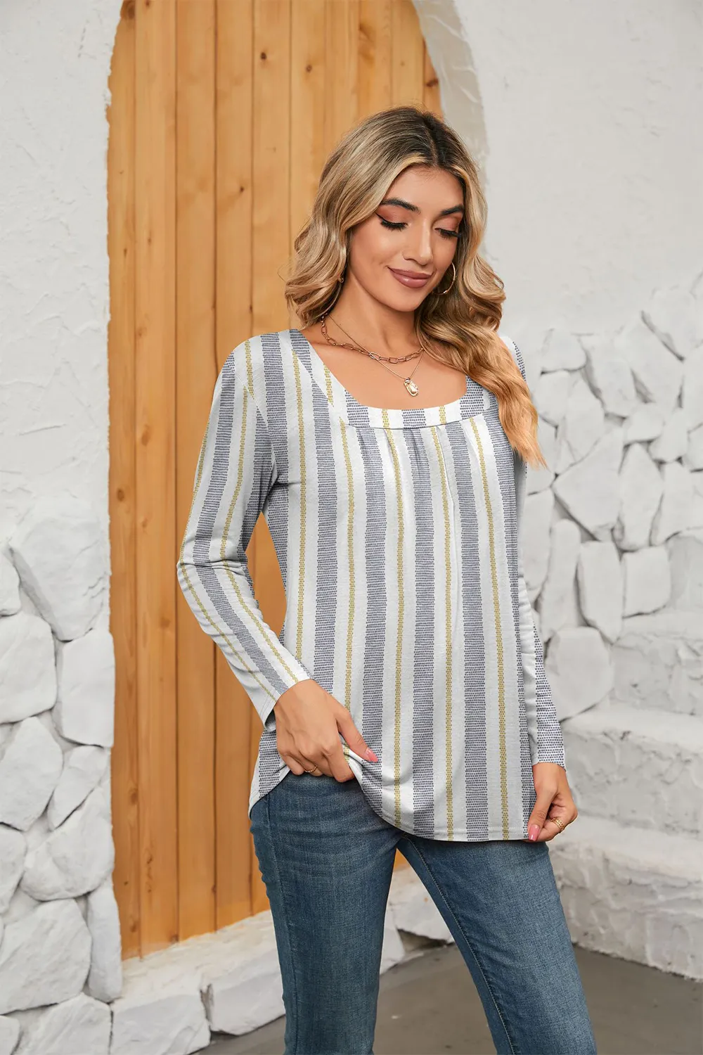 Printed Square Neck Long Sleeve Blouse, image 17