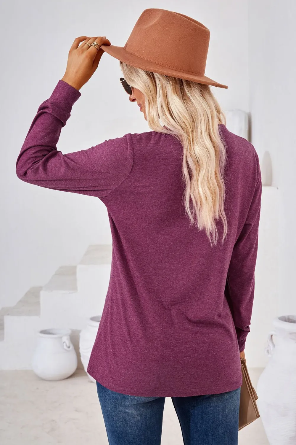 V-Neck Buttoned Long Sleeve Blouse, image 7