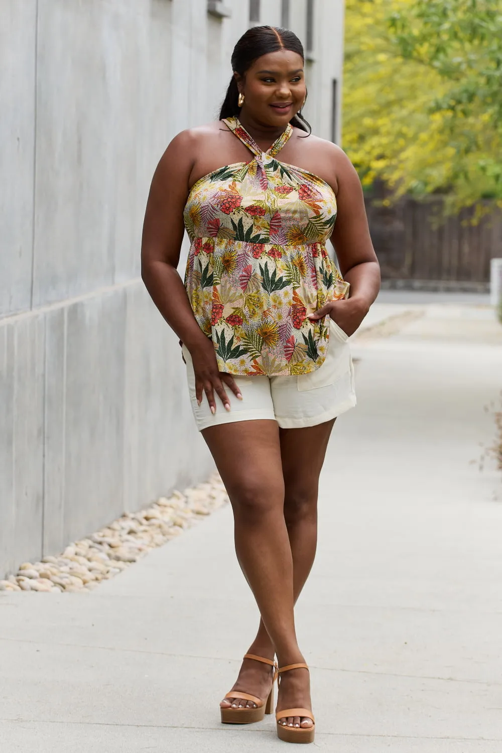 Full Size Floral Halter Top in Green, image 10