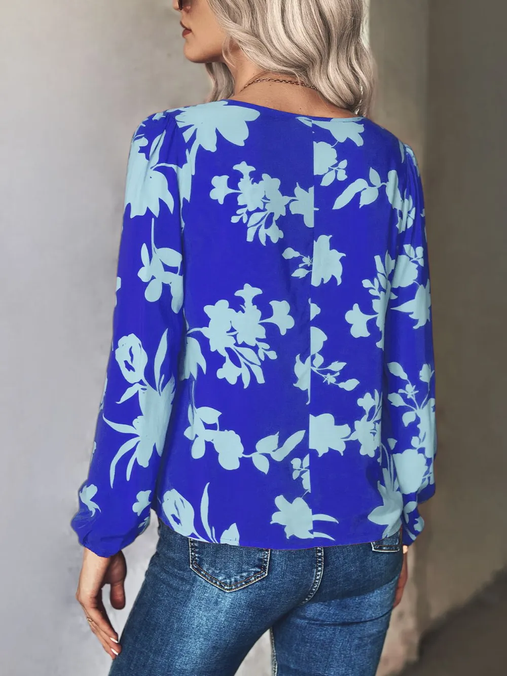 Printed Tie Neck Long Sleeve Blouse, image 8