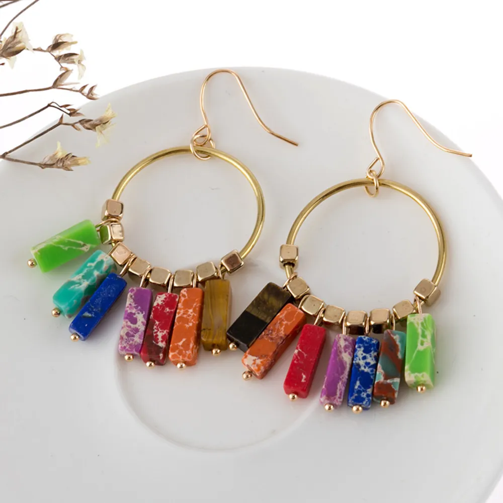 Multicolored Stone Dangle Earrings, image 2