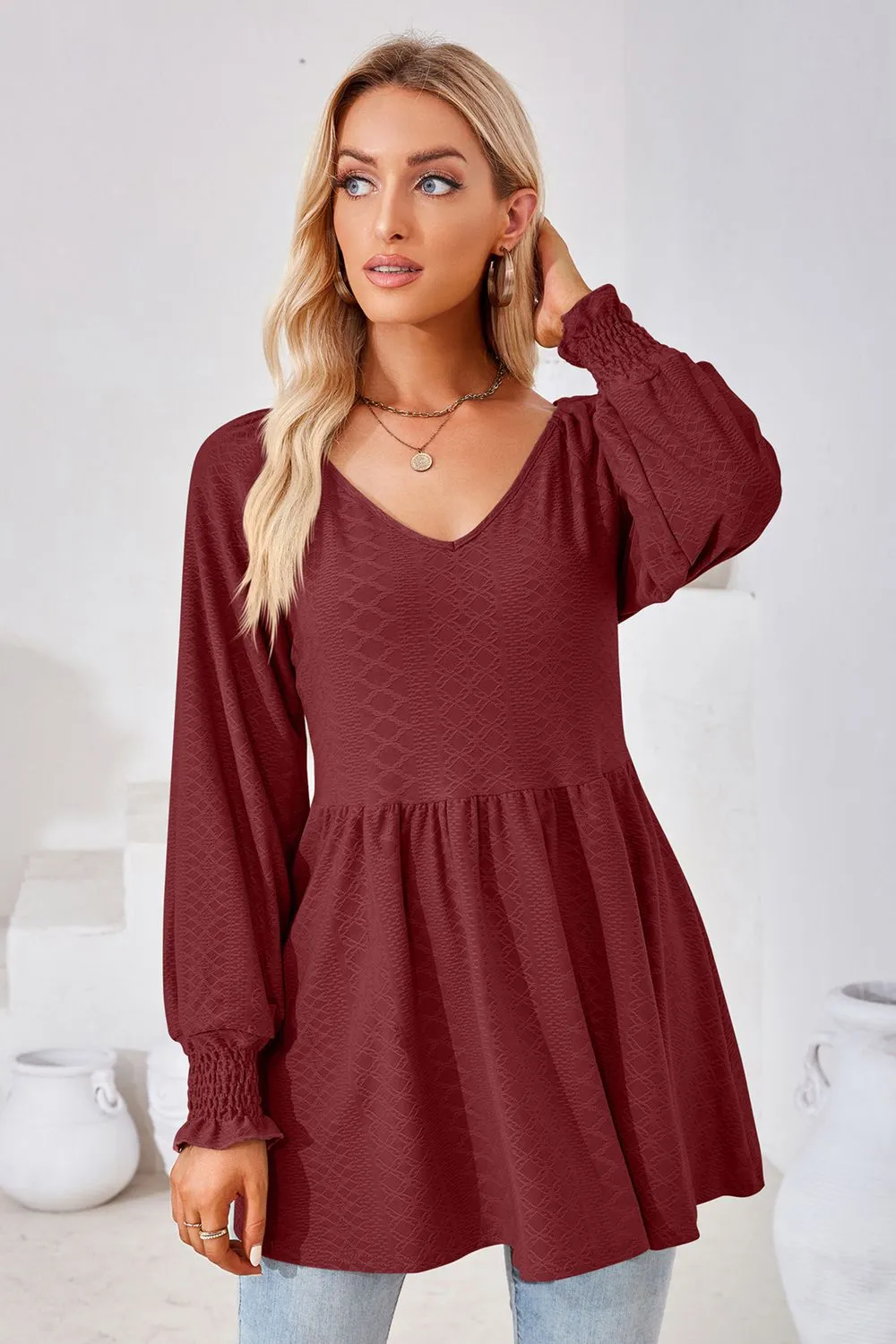 V-Neck Lantern Sleeve Blouse, image 18