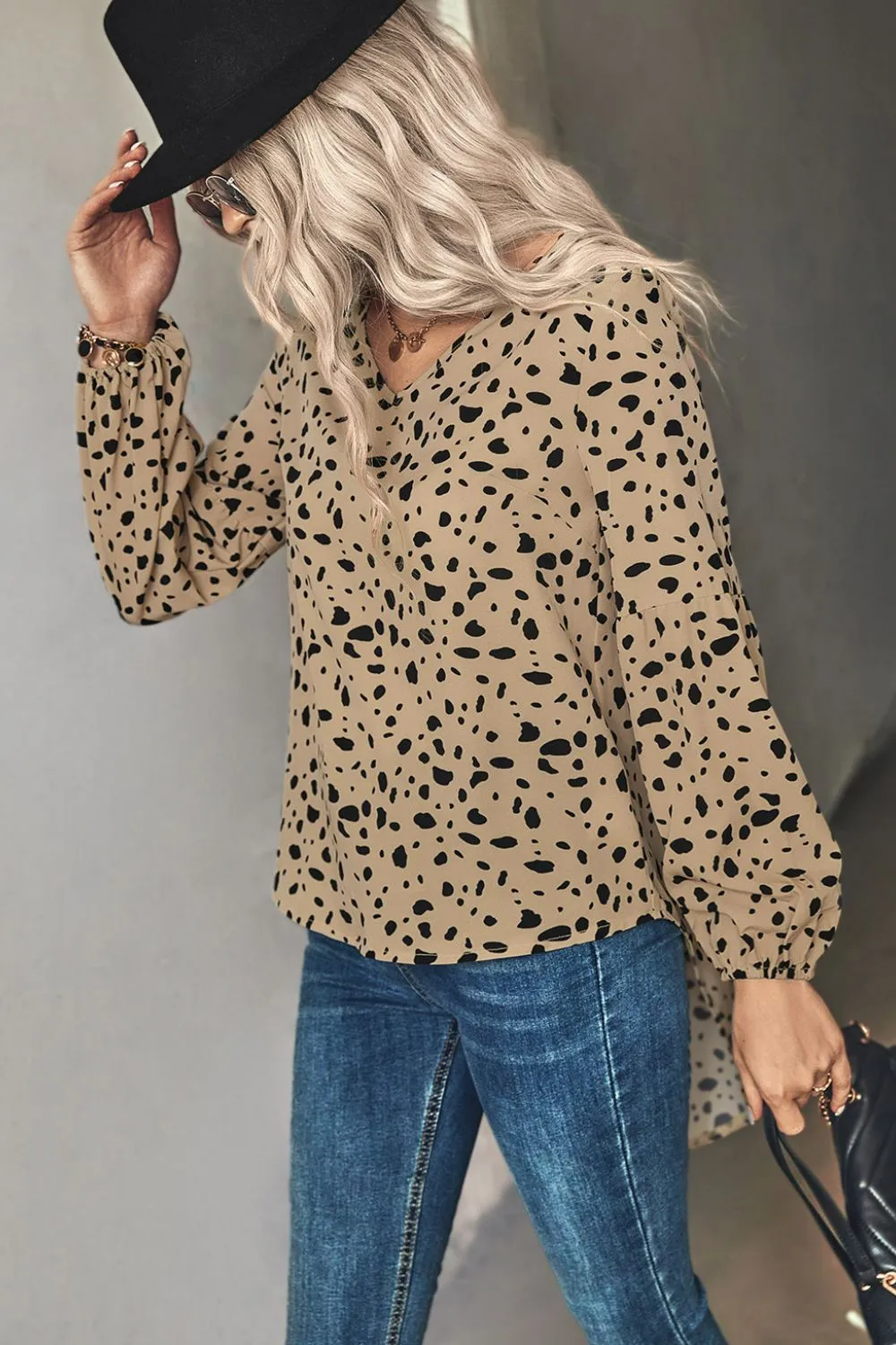 Animal Print V-Neck High-Low Blouse, image 5
