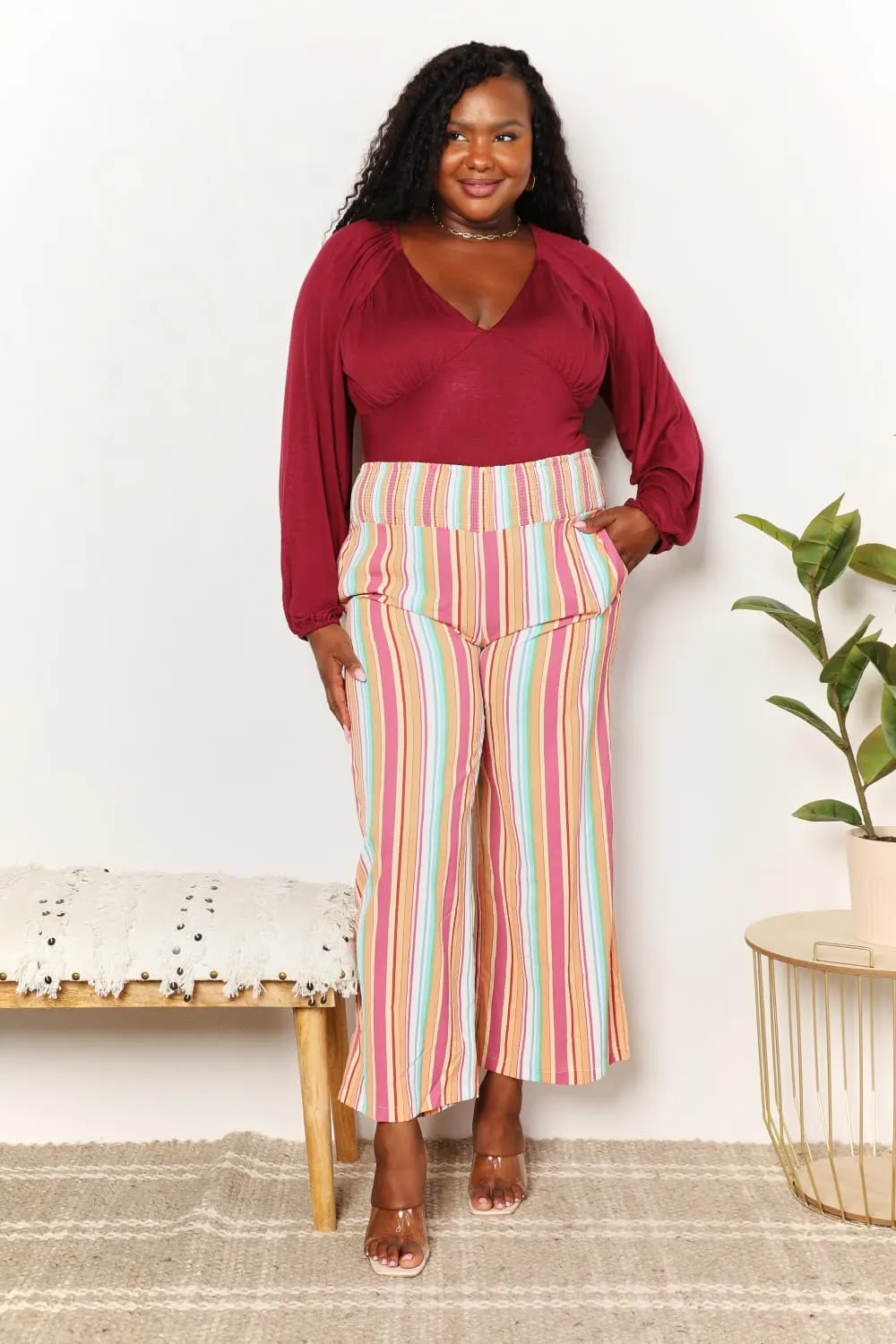 Striped Smocked Waist Pants with Pockets, image 6