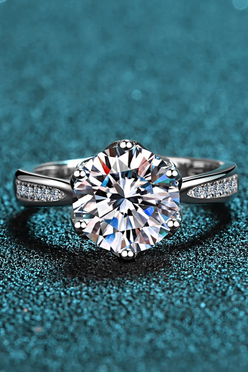 3 Carat Moissanite Rhodium-Plated Side Stone Ring, image 5