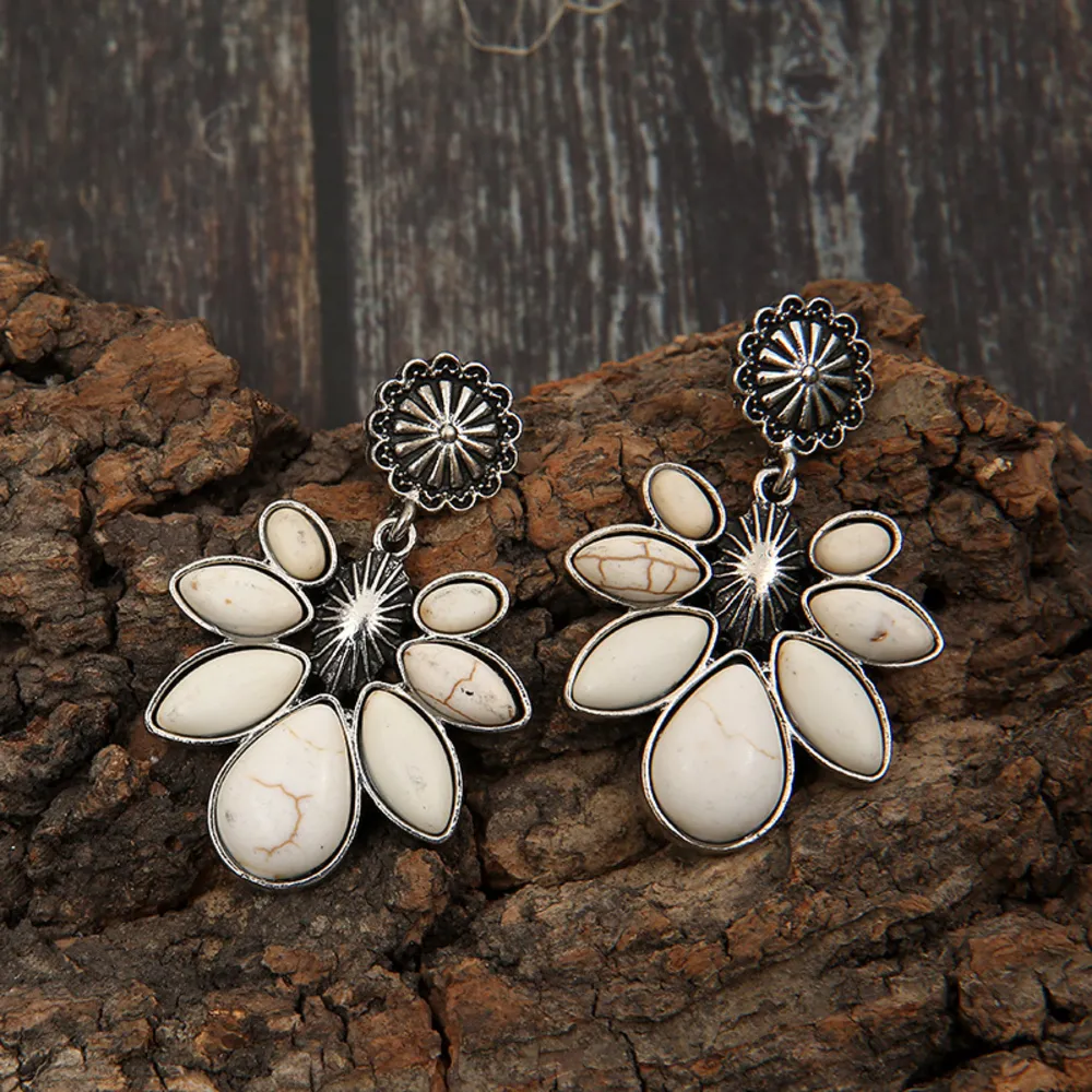 Artificial Turquoise Flower Earrings, image 11