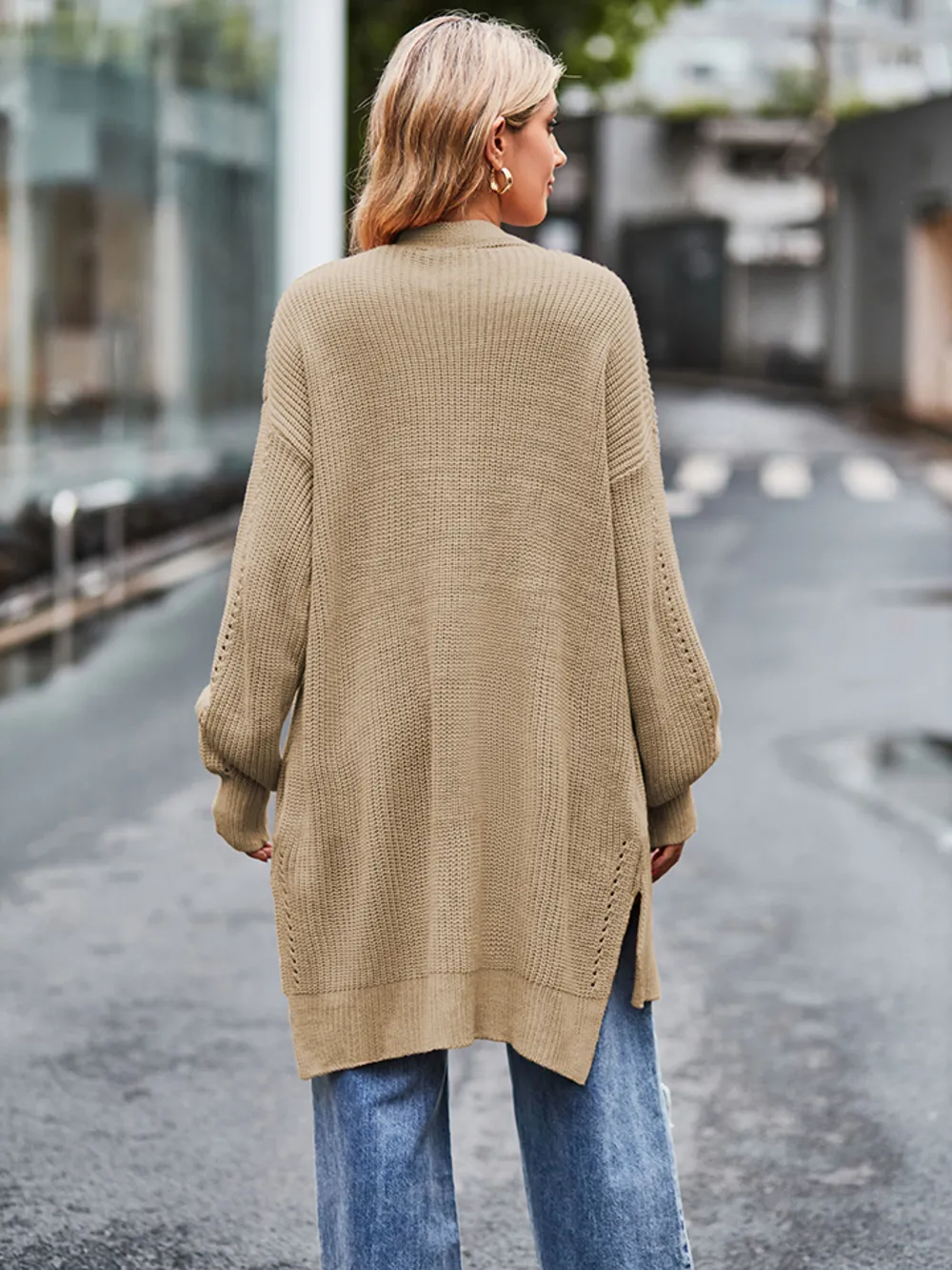 Long Sleeve Waffle-Knit Cardigan, image 6