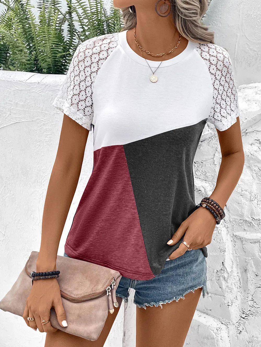 Color Block Raglan Sleeve Round Neck Tee, image 11