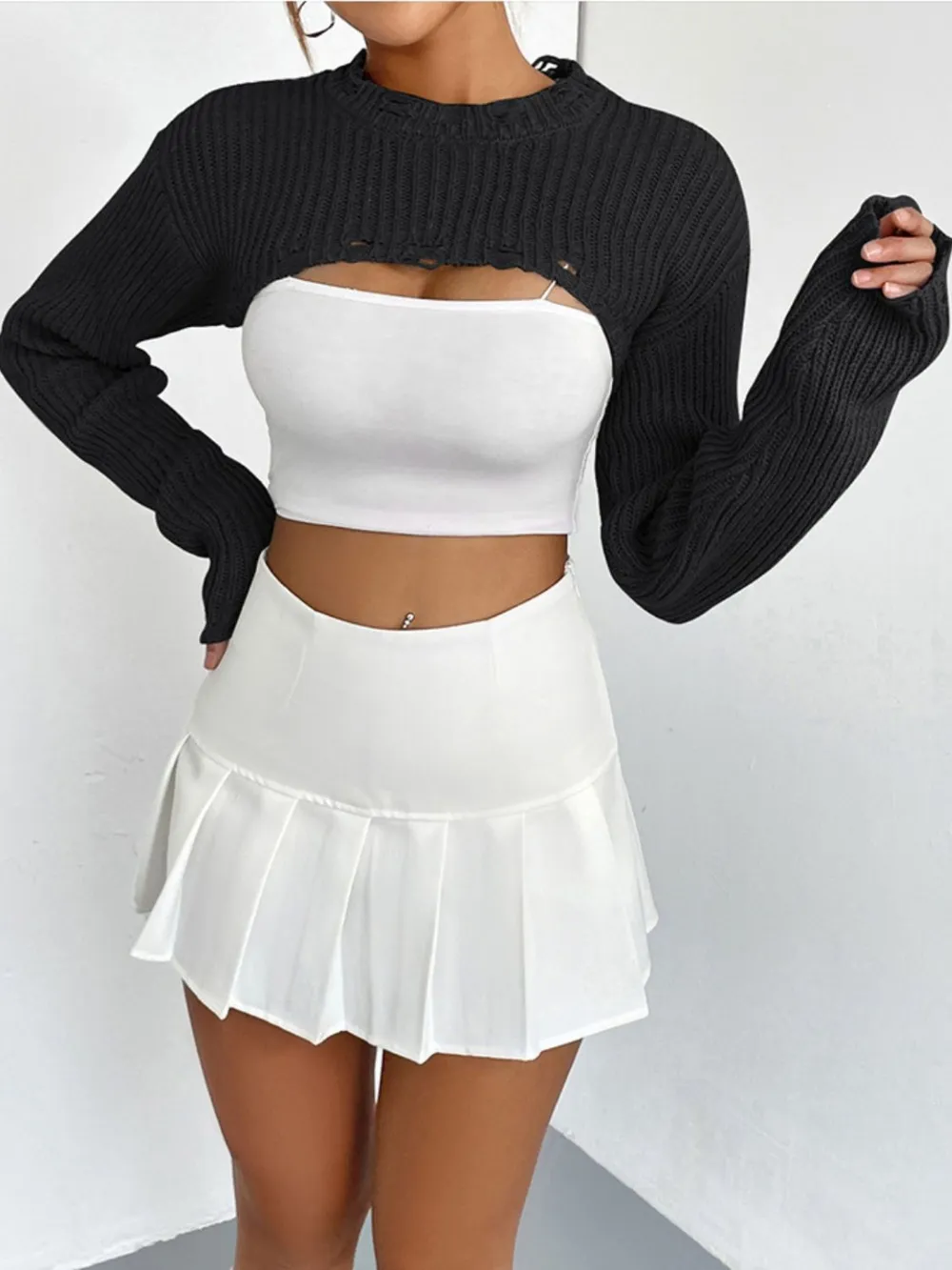 Distressed Long Sleeve Cropped Sweater, image 14