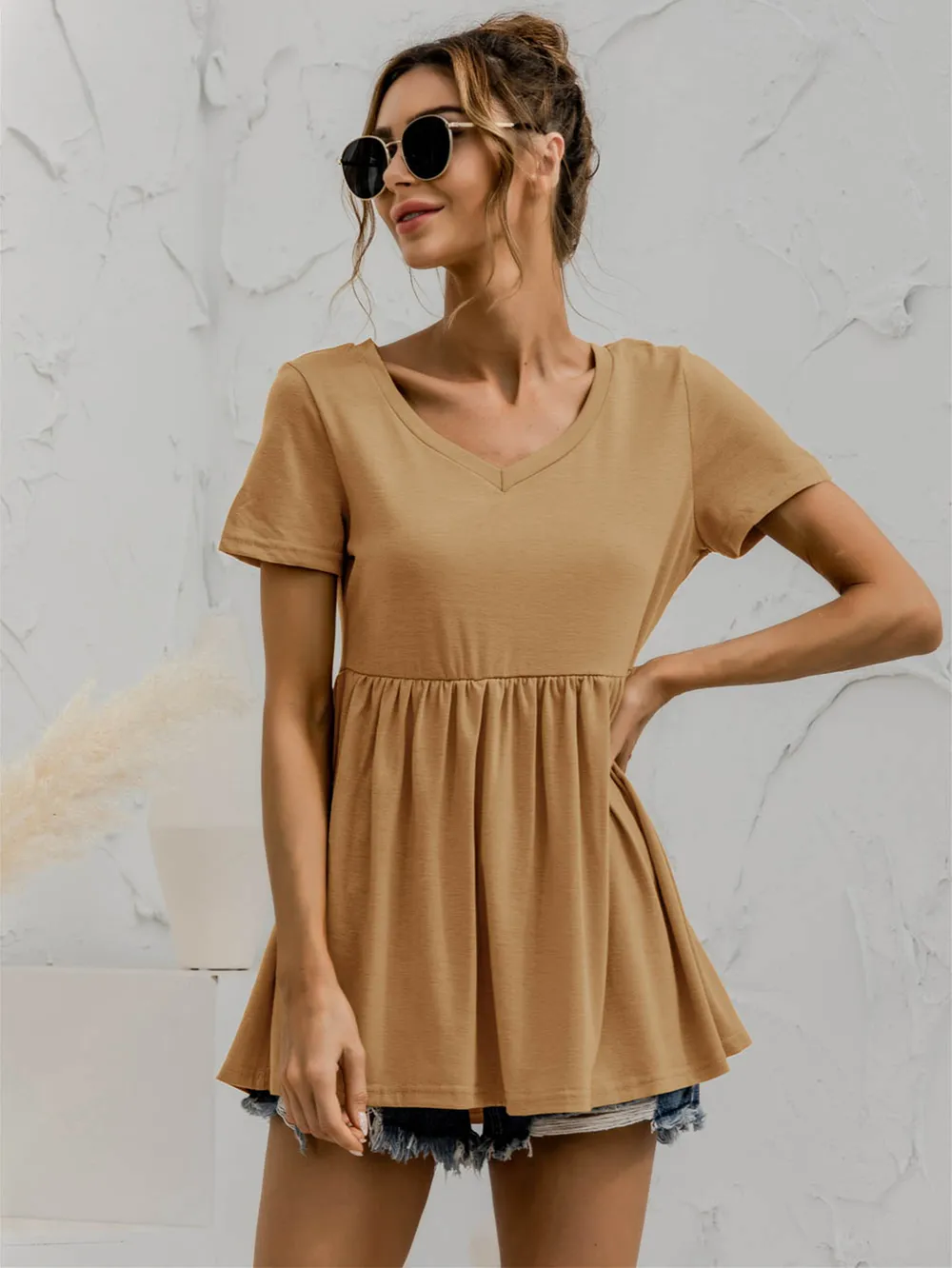 V-Neck Short Sleeve Babydoll Top, image 8