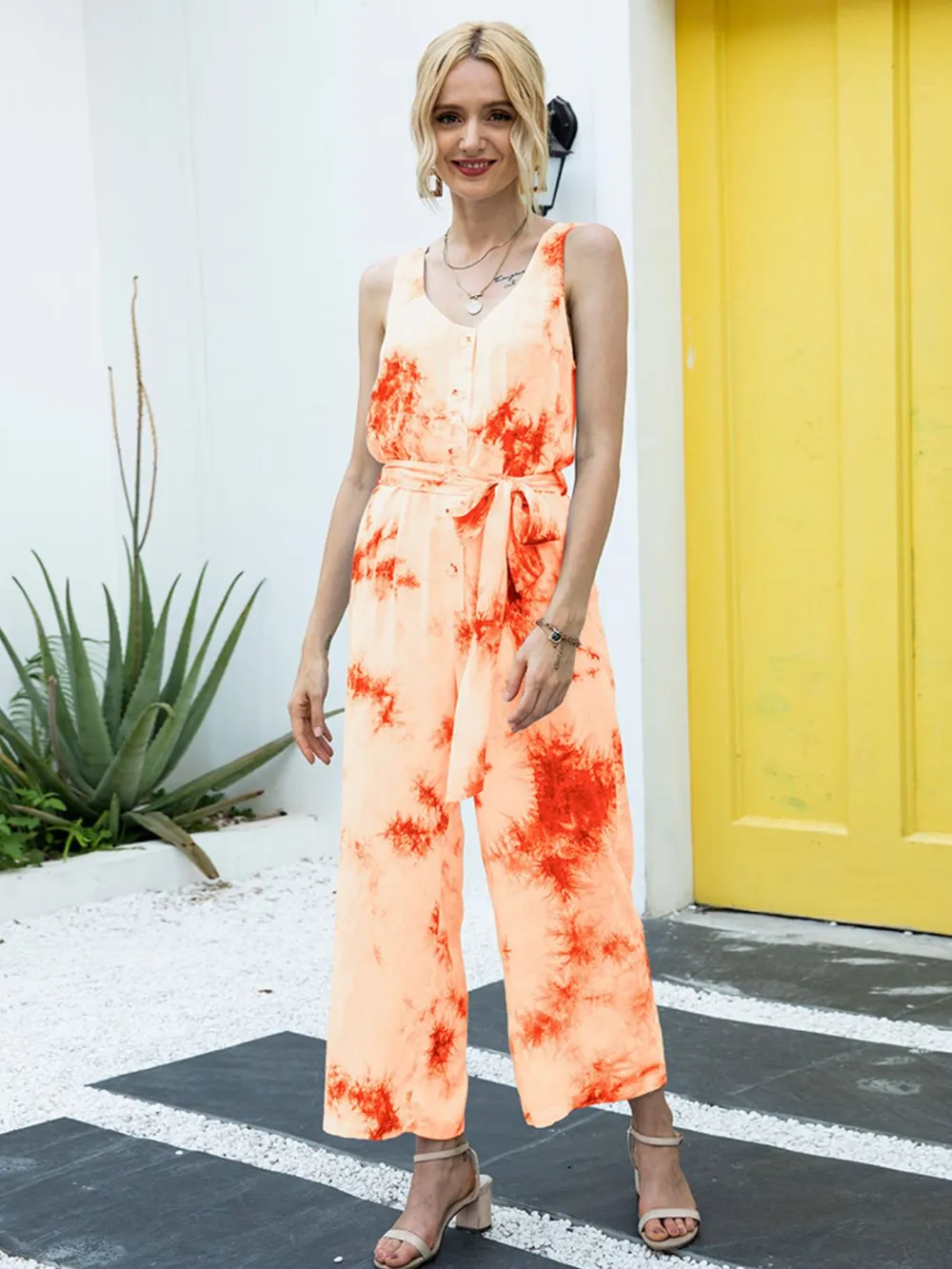 Tie-Dye Tie Waist Sleeveless Jumpsuit, image 2