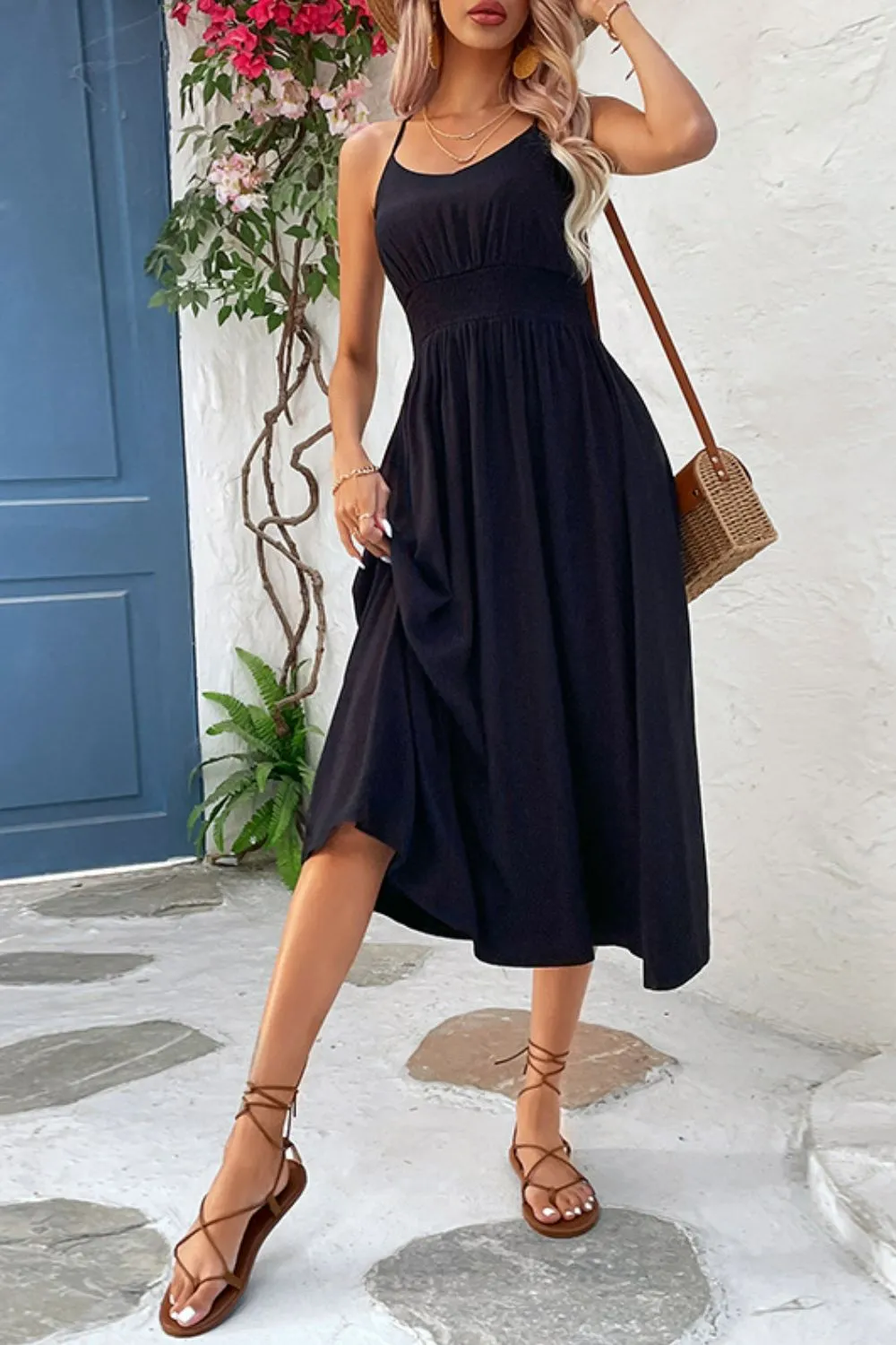 Spaghetti Strap Scoop Neck Midi Dress, image 3