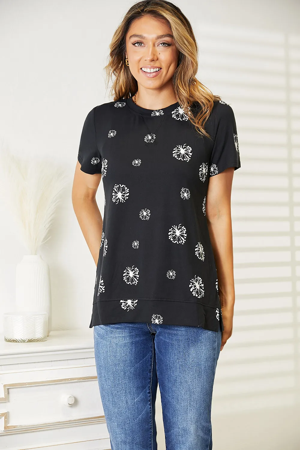 Dandelion Print Round Neck T-Shirt, image 5