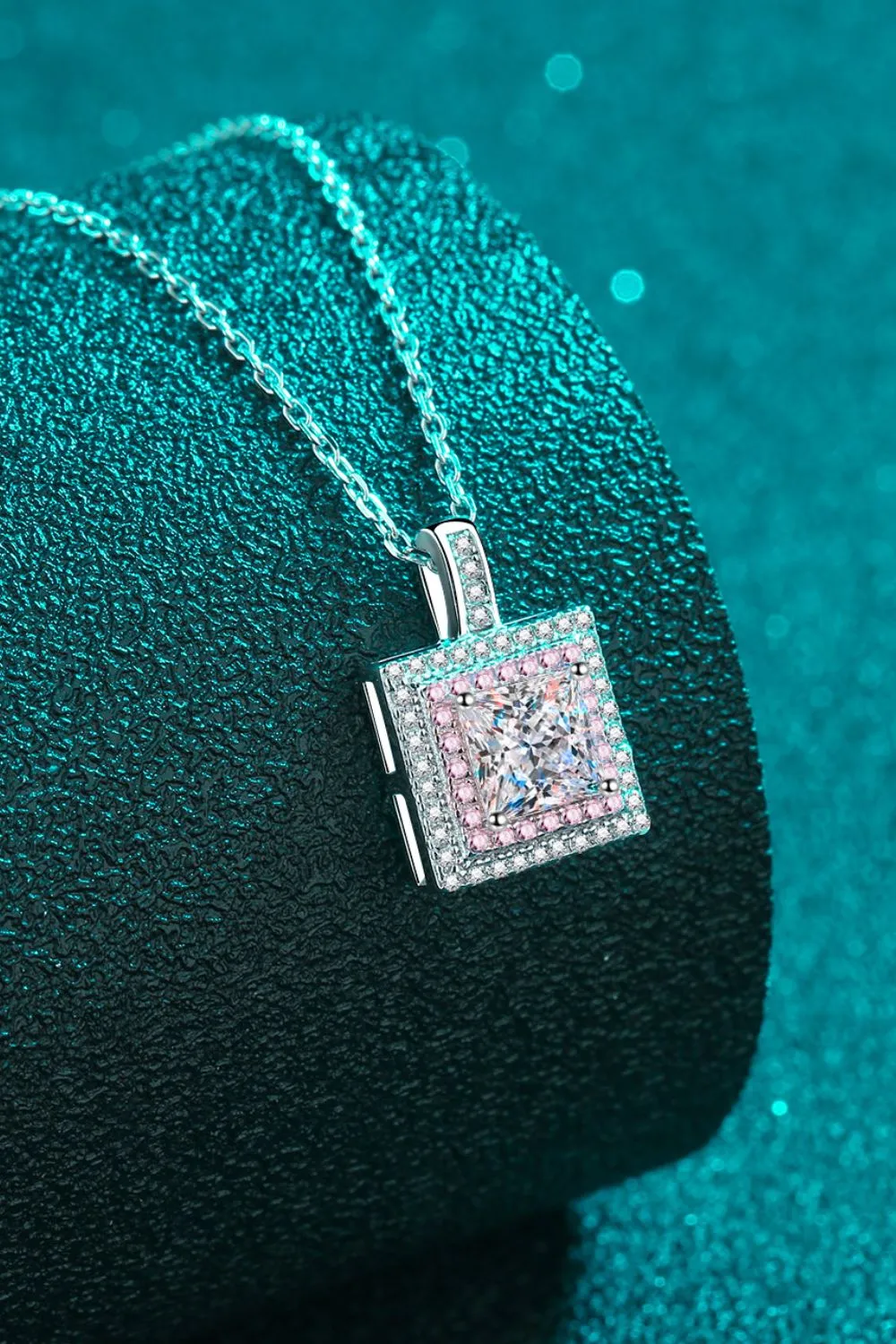 1 Carat Moissanite Square Pendant Chain Necklace, image 3