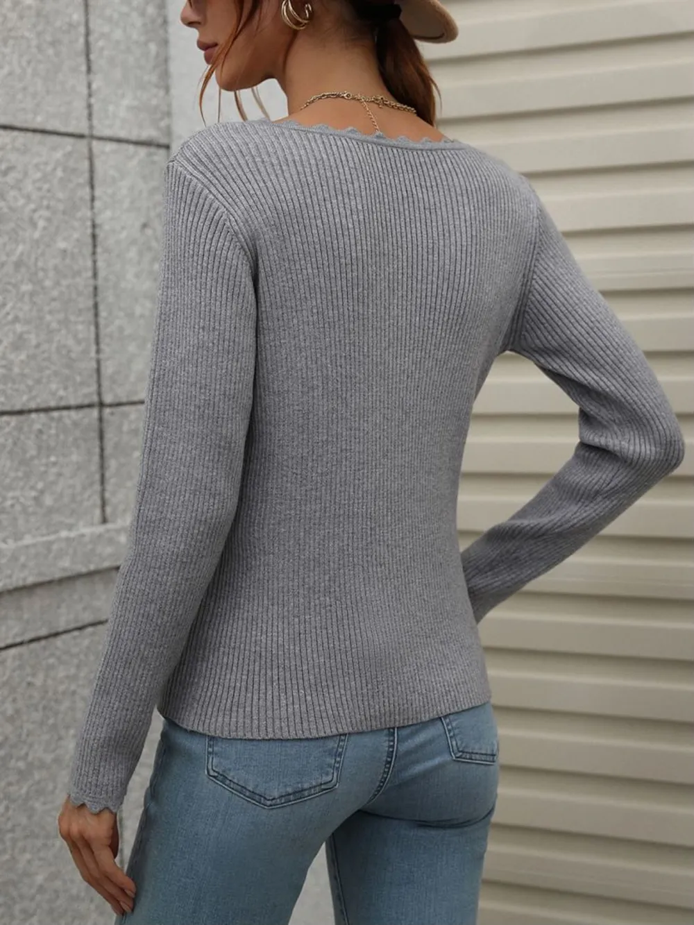 V-Neck Ribbed Knit Top, image 10