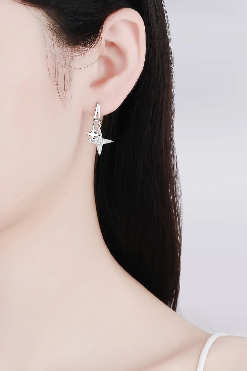 Moissanite Star Rhodium-Plated Drop Earrings, image 3