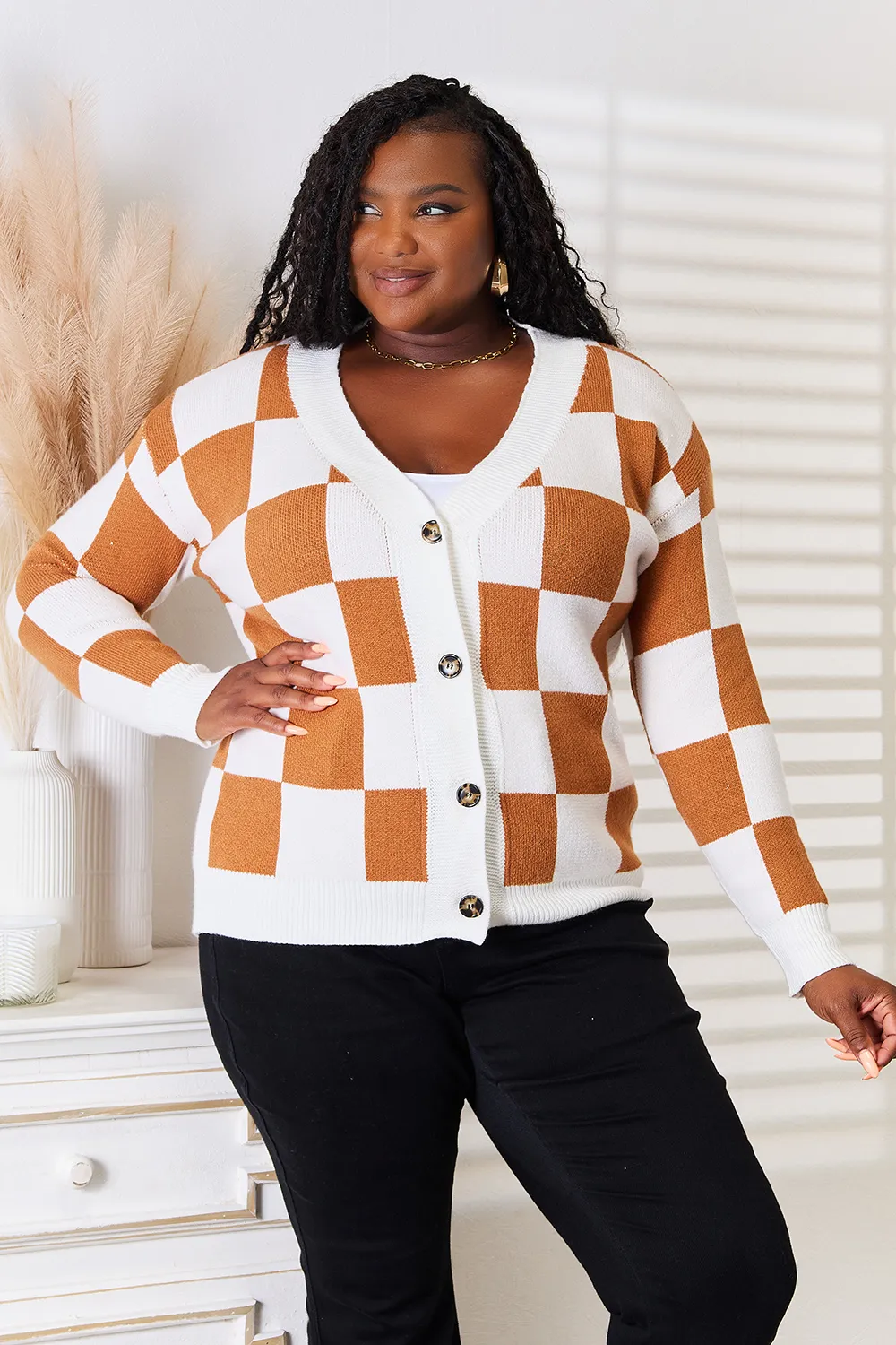 Button-Up V-Neck Dropped Shoulder Cardigan, image 7