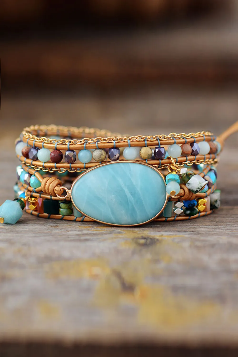 Handmade Natural Stone Beaded Triple Layer Bracelet, image 4