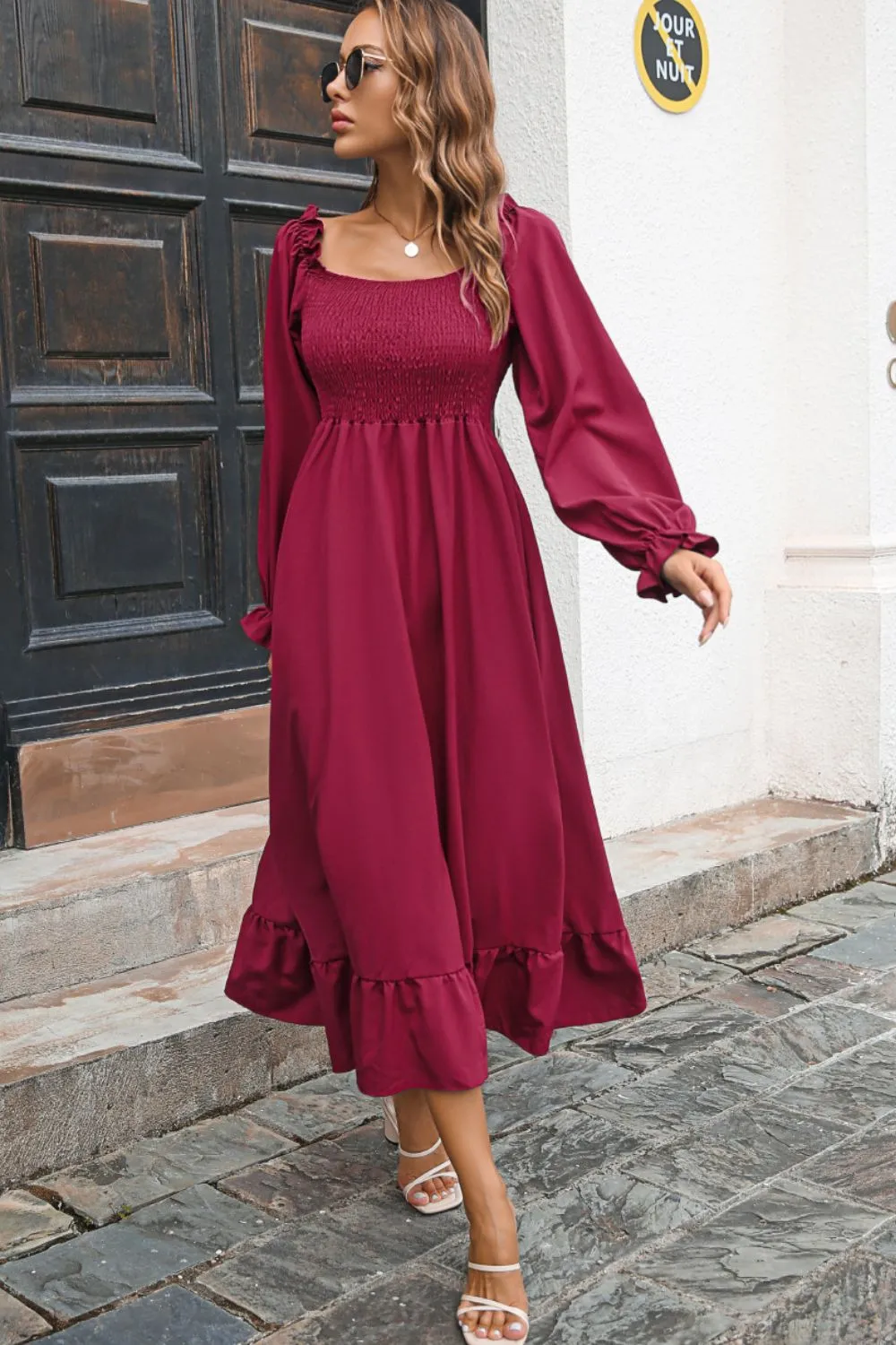Smocked Ruffle Hem Flounce Sleeve Dress, image 13