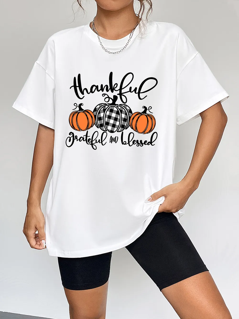 Round Neck Short Sleeve Fall Season Graphic T-Shirt, image 5