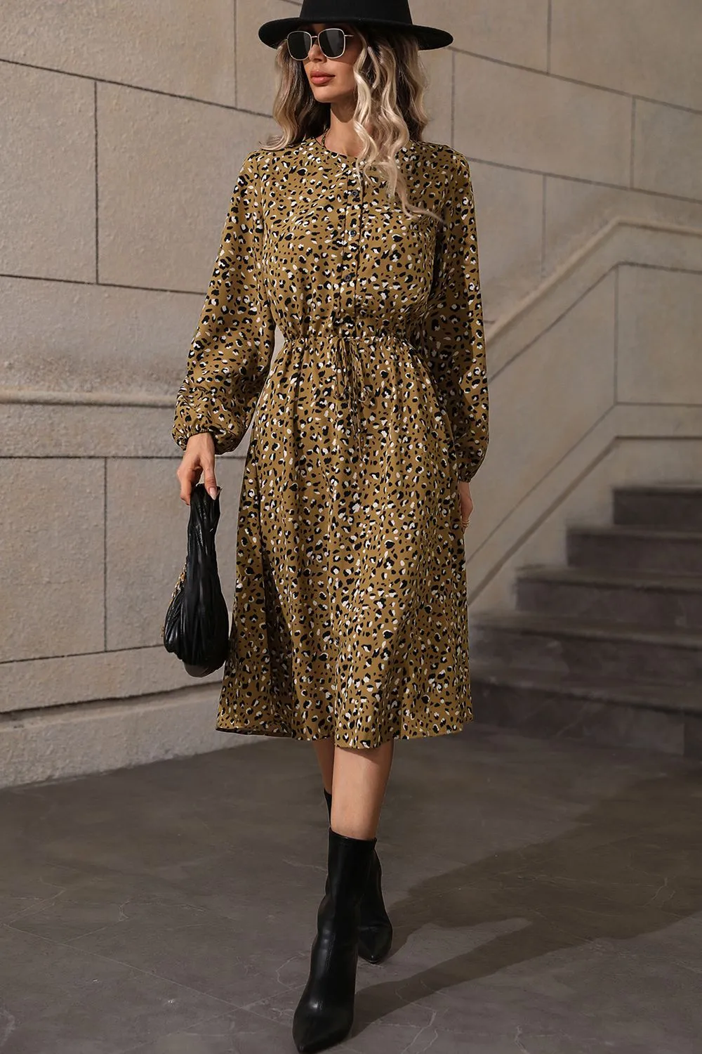 Printed Long Sleeve Midi Dress, image 4