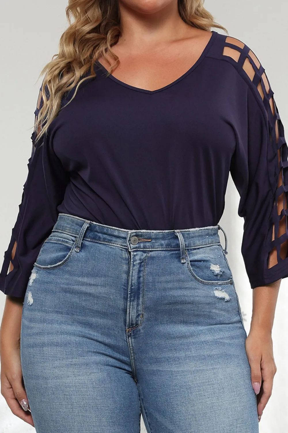 Plus Size Cutout Three-Quarter Sleeve Blouse, image 6