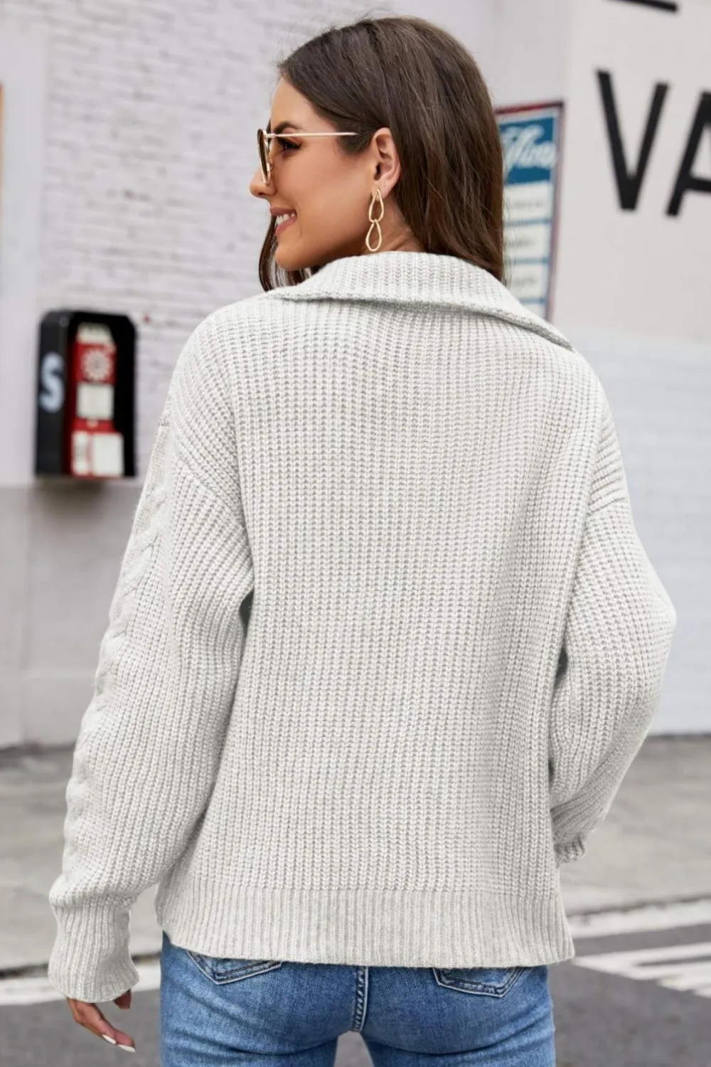 Half Zip Mixed Knit Collared Sweater, image 4