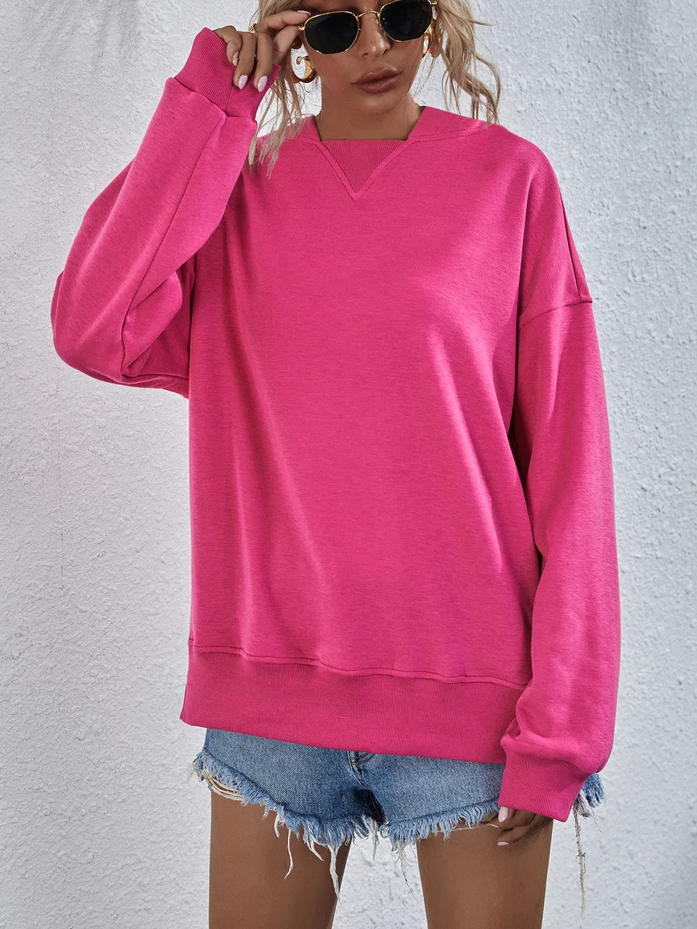 Dropped Shoulder Slit Hoodie, image 2