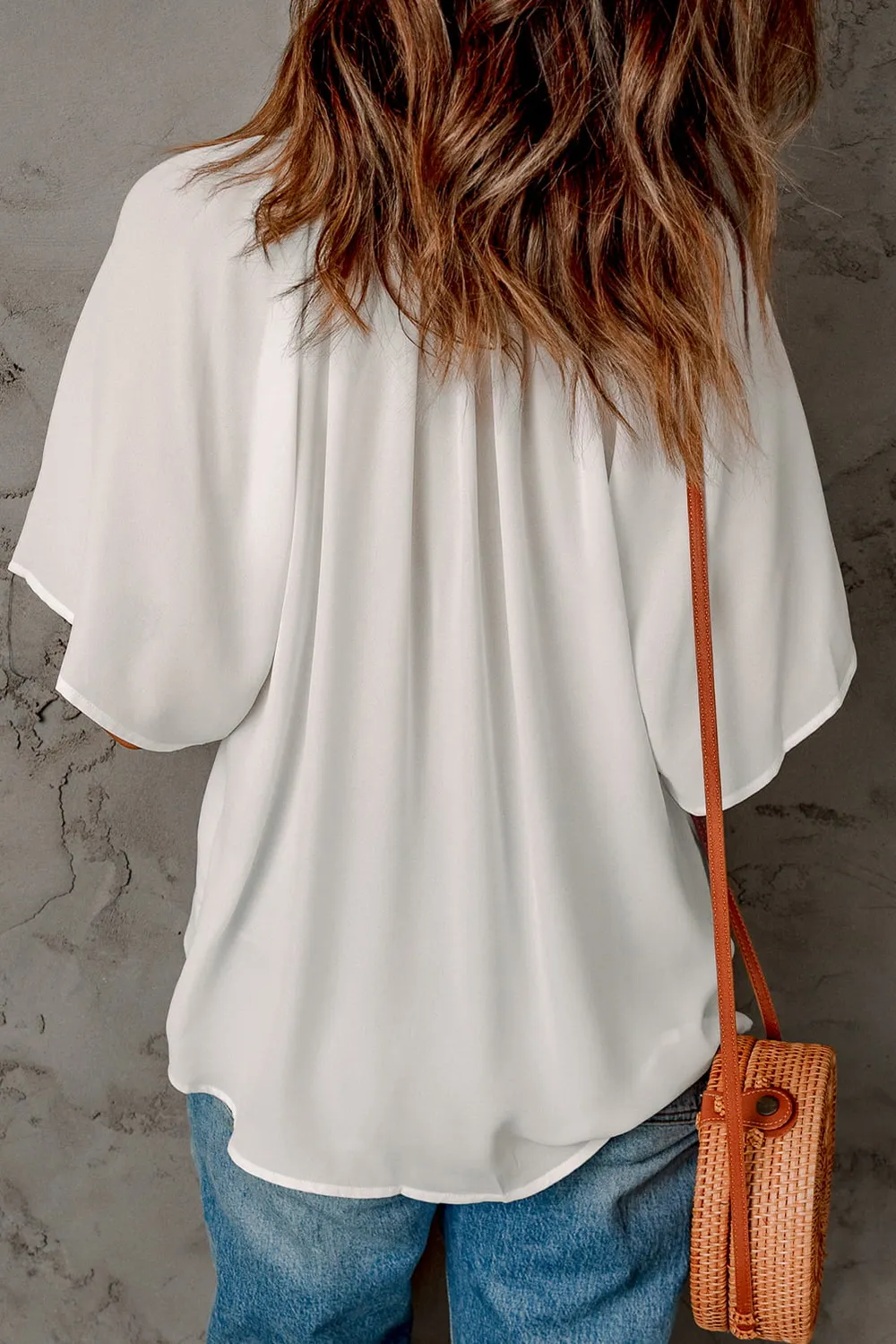 Gathered Detail Notched Neck Flutter Sleeve Top, image 15