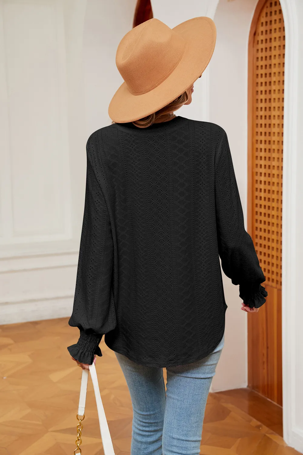 Notched Neck Flounce Sleeve Blouse, image 16