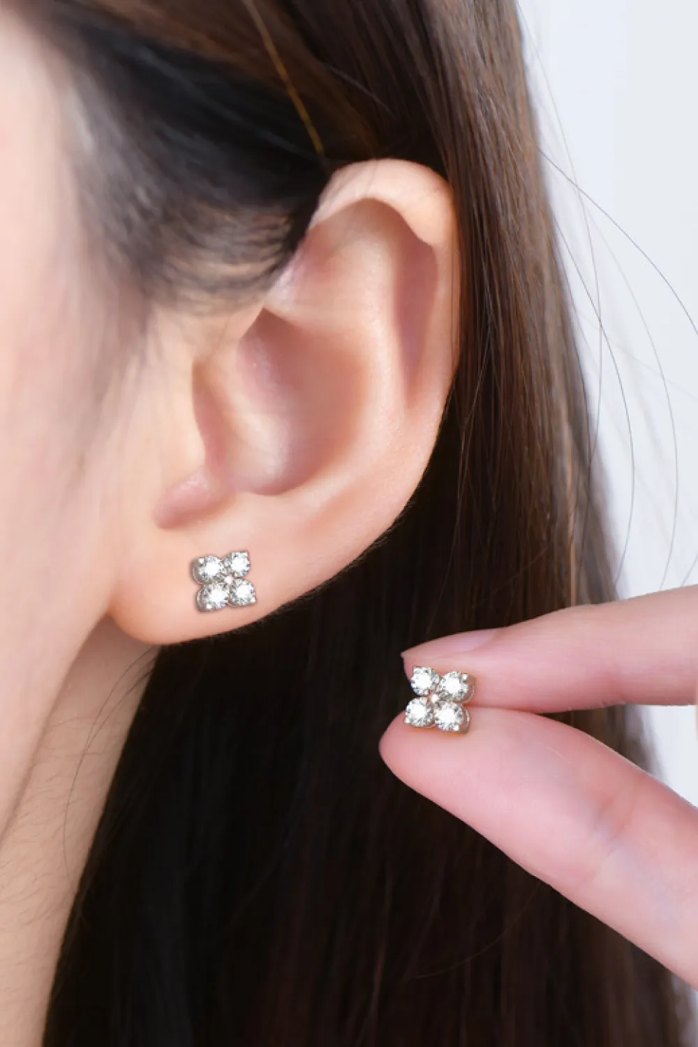 Moissanite 925 Sterling Silver Four-Leaf Clover Shape Earrings, image 4