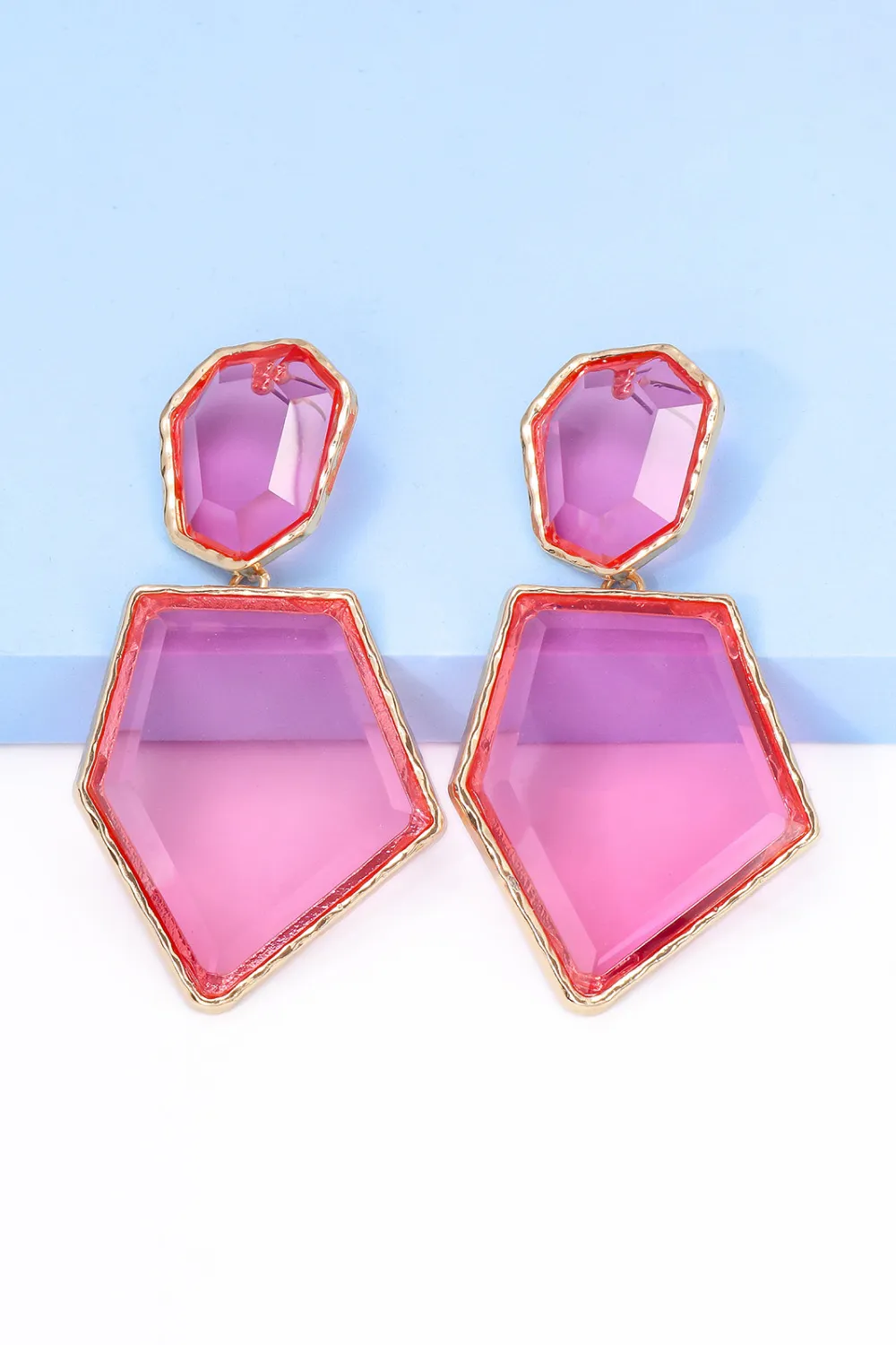 Geometrical Shape Zinc Alloy Frame Resin Dangle Earrings, image 5