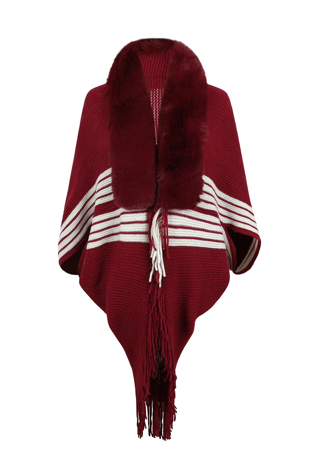 Striped Fringe Detail Long Sleeve Poncho, image 9