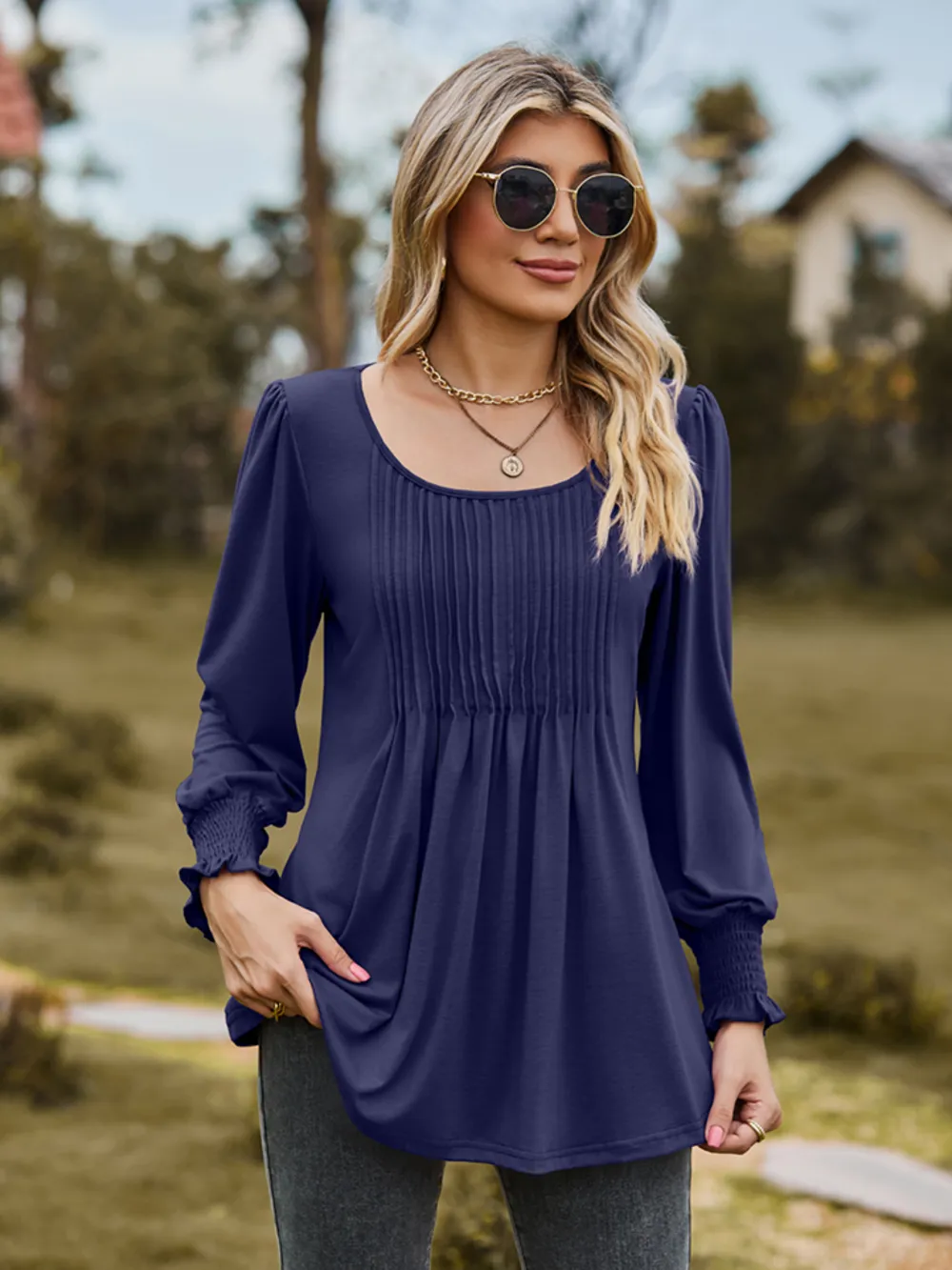 Puff Sleeve Pleated Blouse, image 8